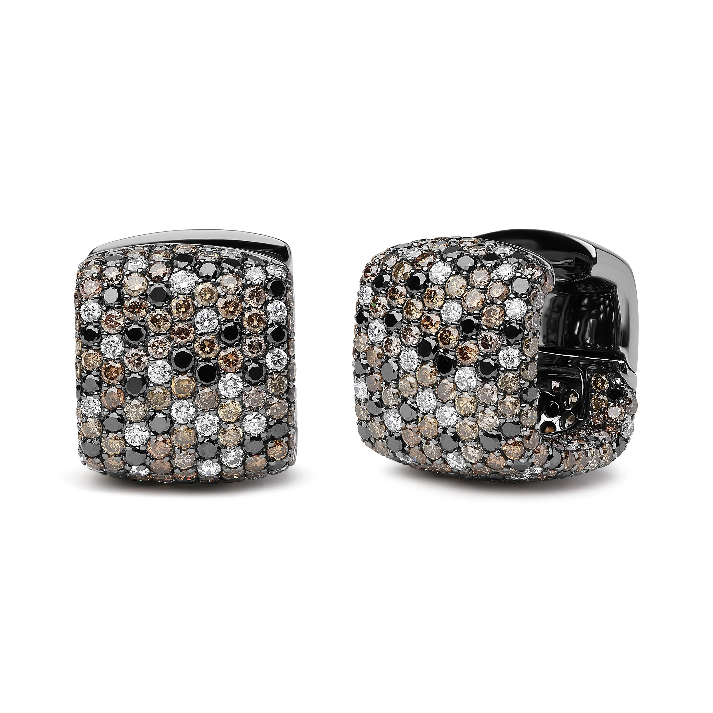 Black Rhodium Plated 18K White Gold 12 5/8 Cttw Multi Color Diamond Square Domed Huggie Hoop Earrings (Brown, Black, G-H Color, SI1-SI2 Clarity) - Image 2