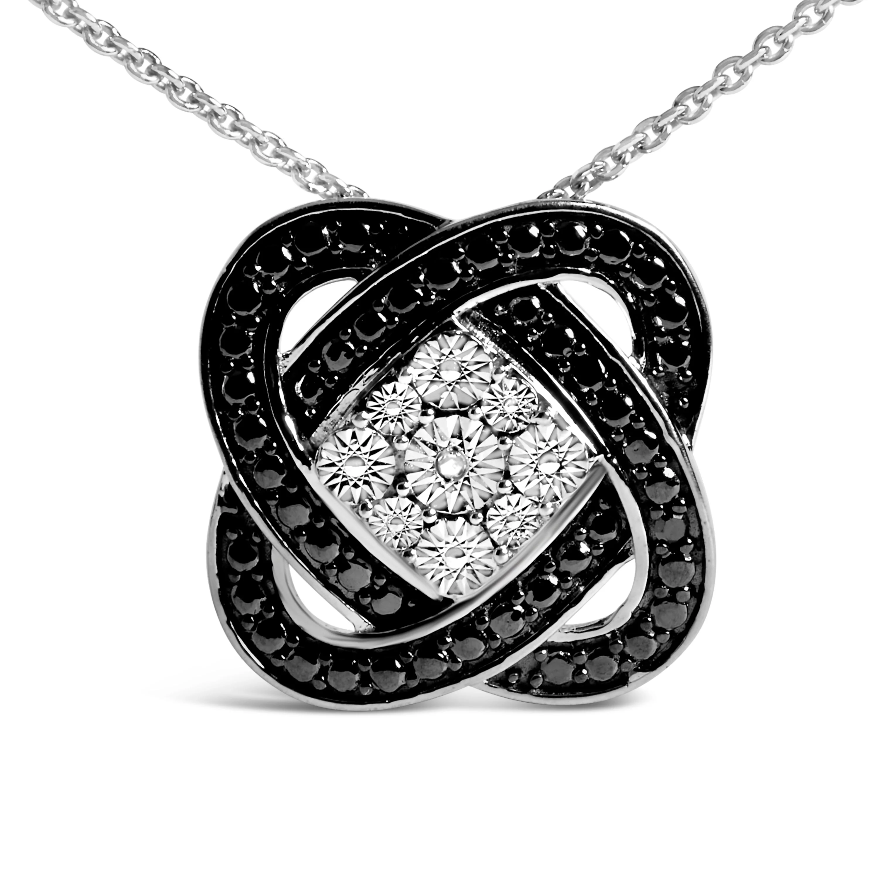 Black Rhodium Plated Sterling Silver Diamond Accent Geometric Knot Pendant Necklace - Image 2
