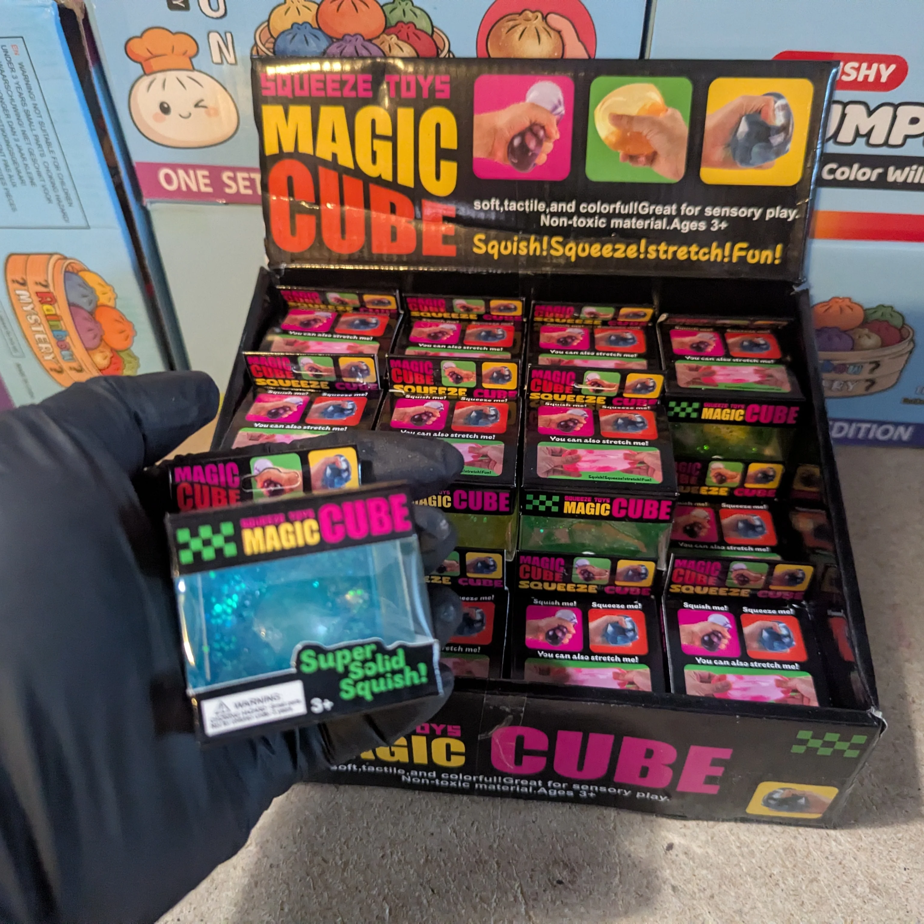 Blue Translucent Glitter Mini Magic Cube by Squeeze Toys (Slow-Rising Squish) - Image 2