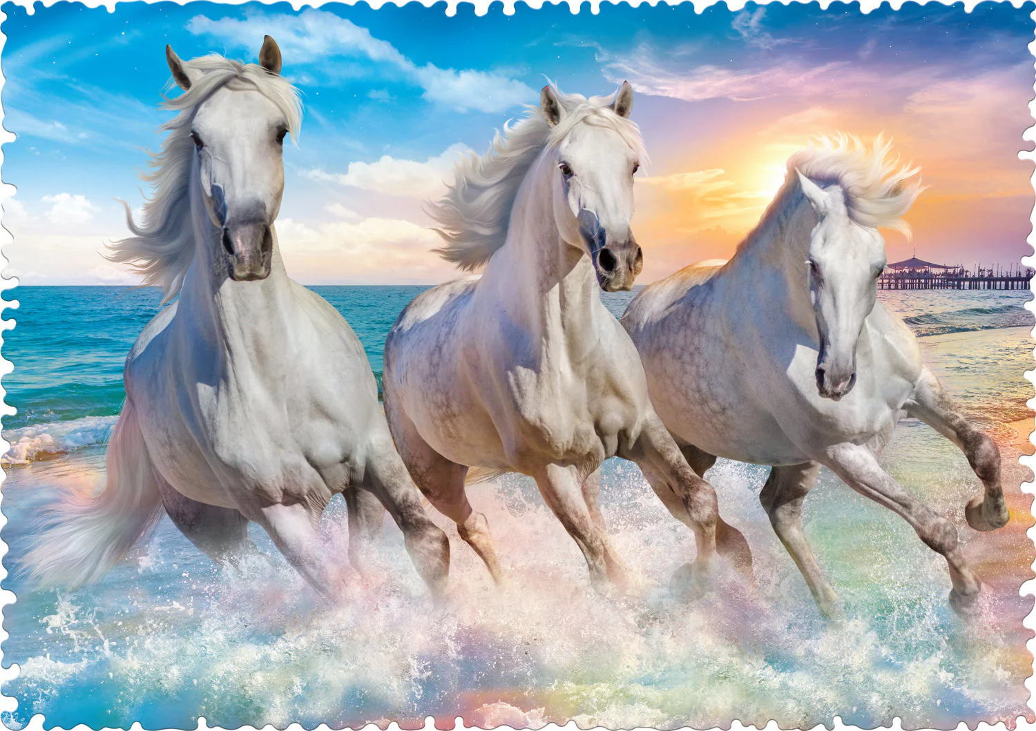 Crazy Shape 600 Piece Jigsaw Puzzles, Horses Gallop Among The Waves, Stallions, Beach, Adult Puzzles, Trefl 11111 - Image 2
