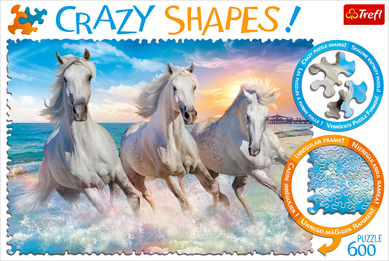 Crazy Shape 600 Piece Jigsaw Puzzles, Horses Gallop Among The Waves, Stallions, Beach, Adult Puzzles, Trefl 11111 - Image 3