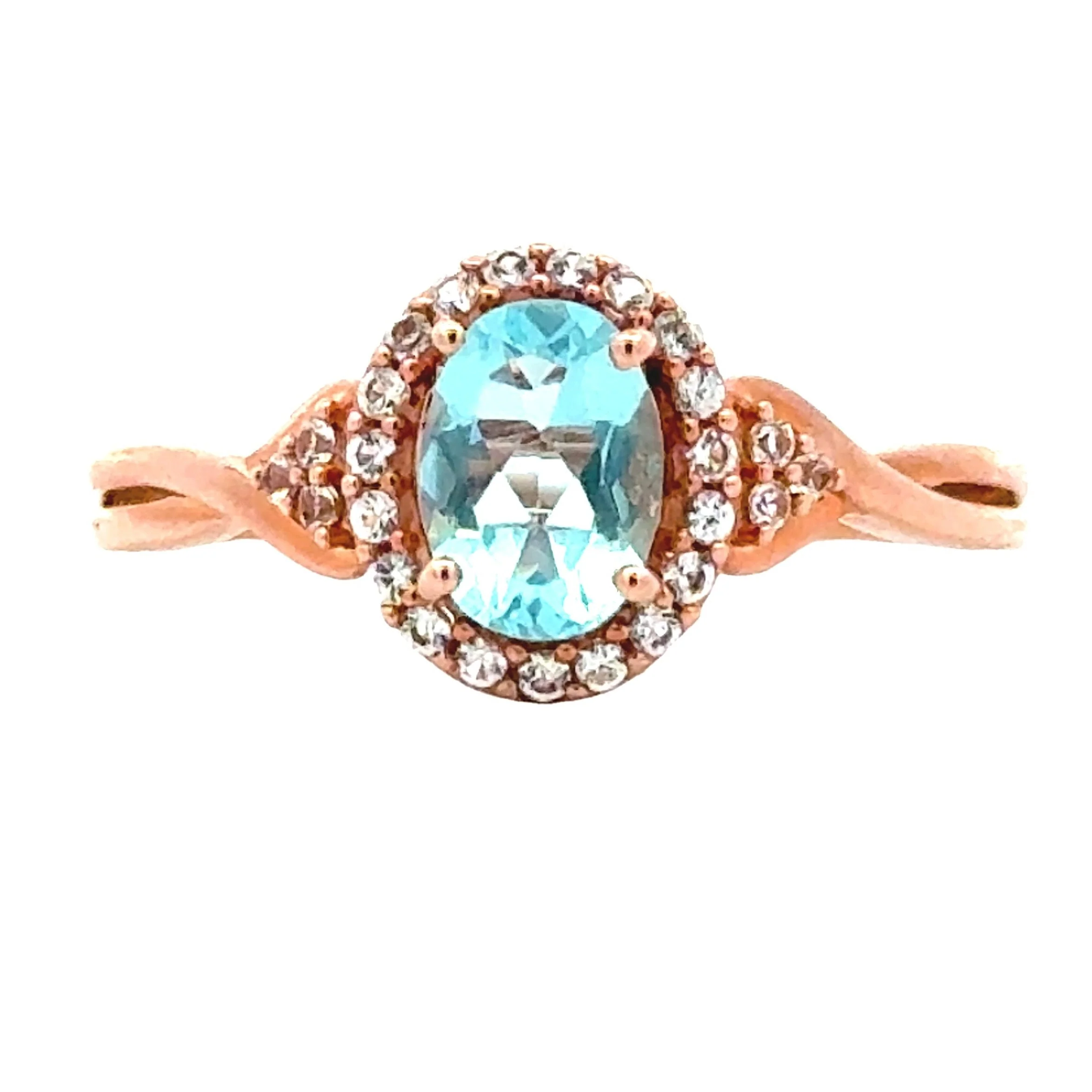 Created Aquamarine Created Sapphire Ring 10KT Rose Gold - Image 3