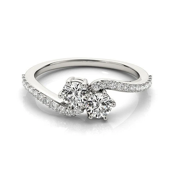 Curved Band Two Stone Diamond Ring in 14k White Gold (3/4 cttw) - Image 3