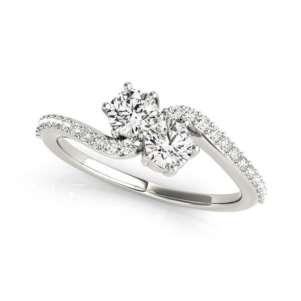 Curved Band Two Stone Diamond Ring in 14k White Gold (3/4 cttw) - Image 4