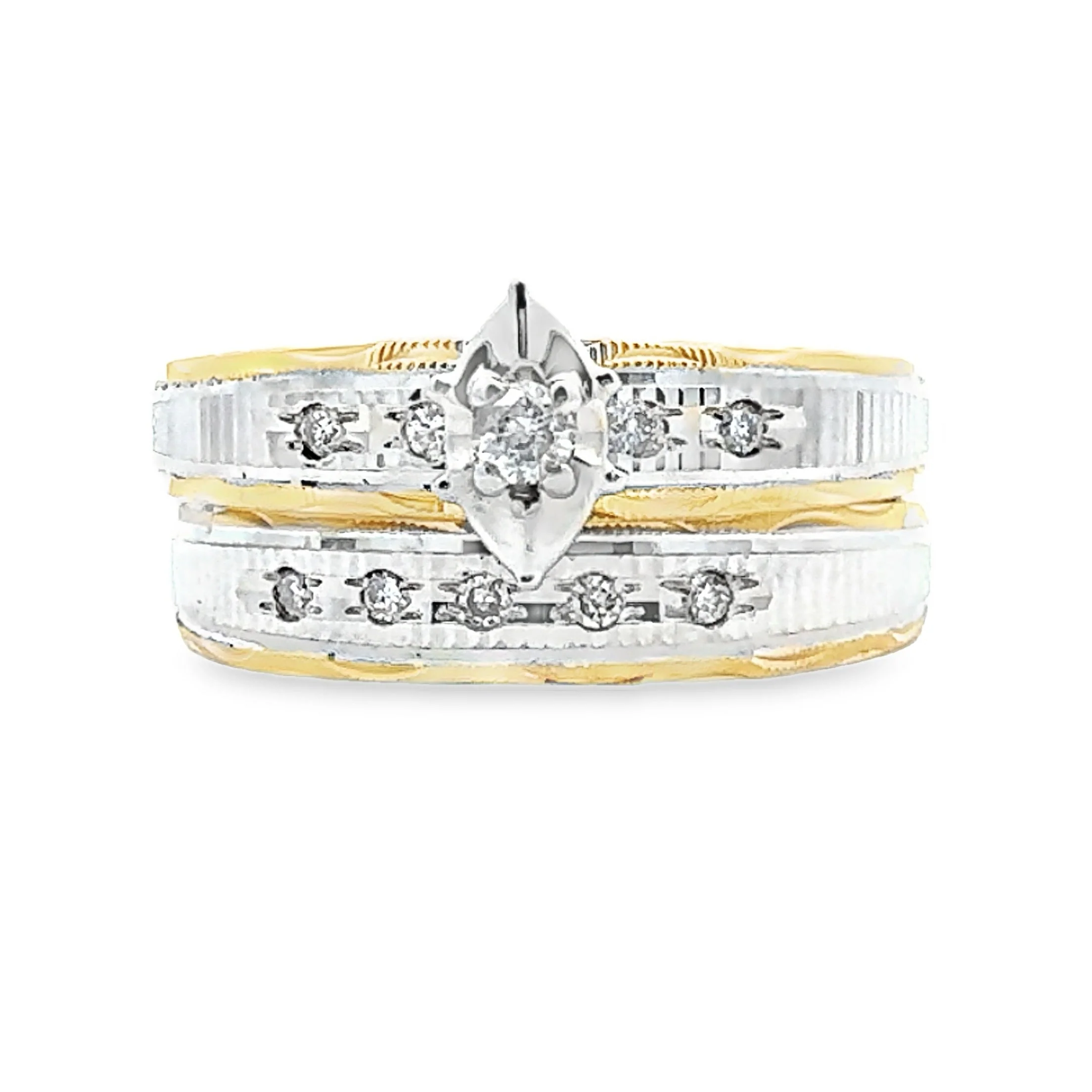 Diamond Engagement Ring Set Sterling Silver 14KT Gold - Image 4