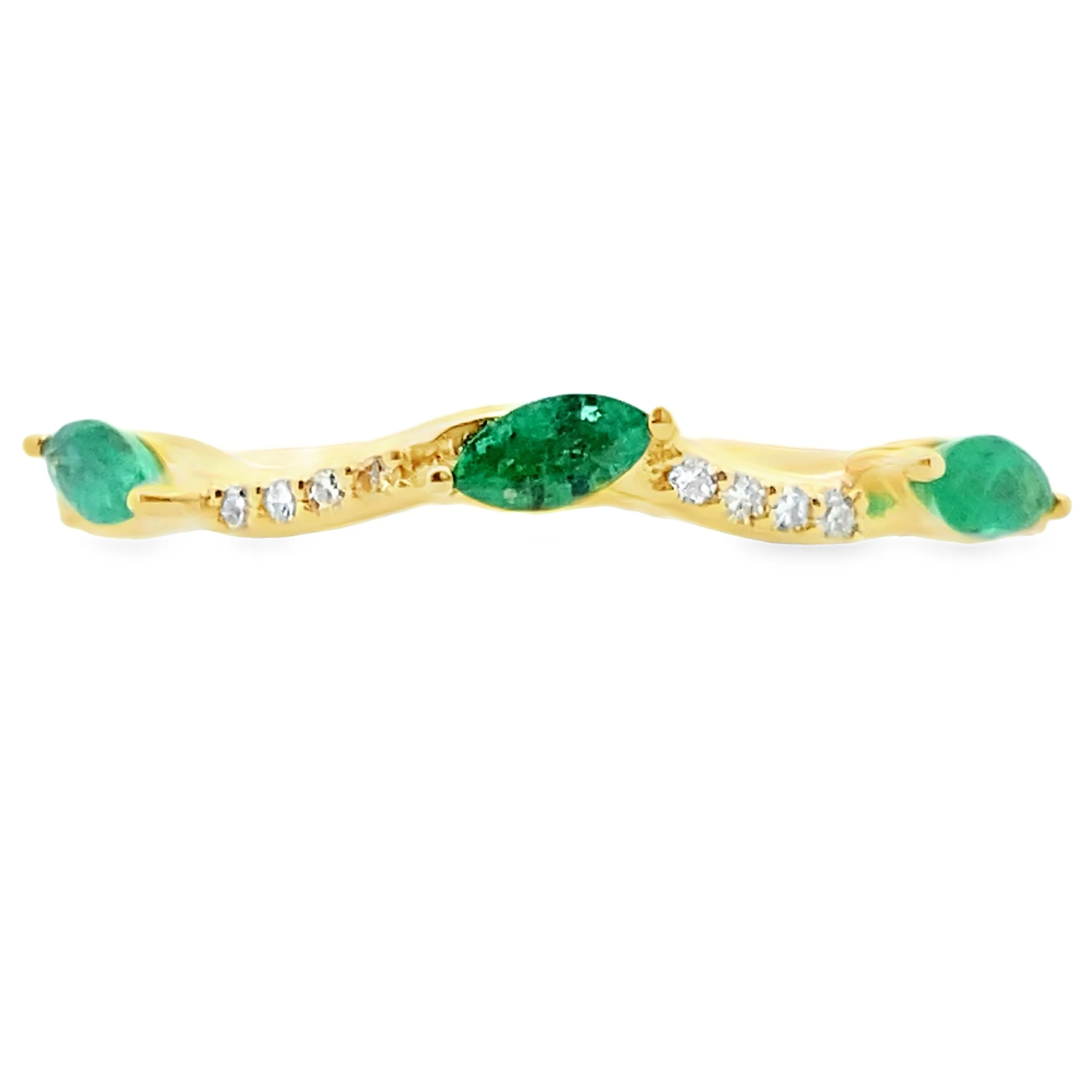 Emerald Diamond stackable band set 14KT Yellow Gold