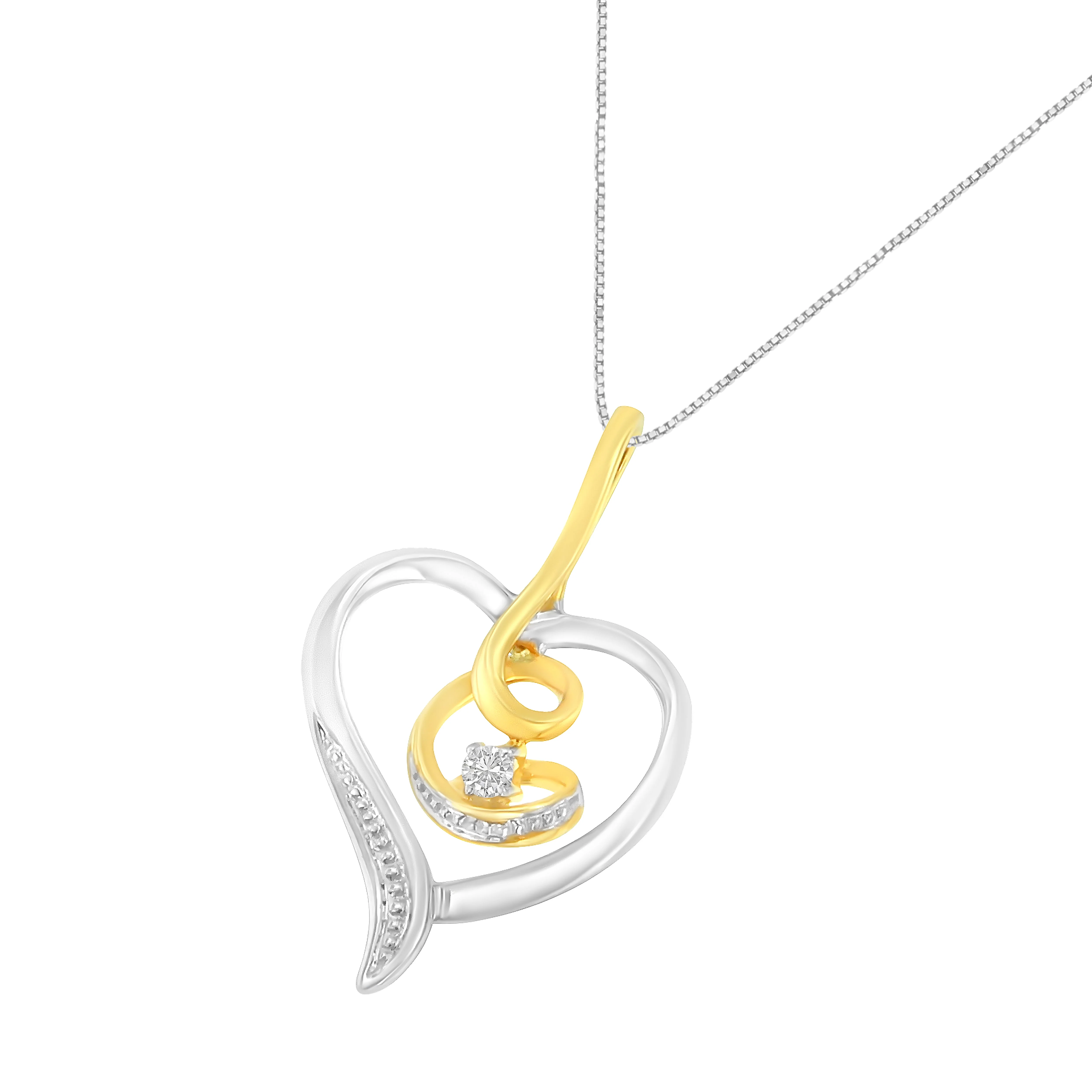 Espira 10K Two-Tone Yellow & White Gold .03 Cttw Diamond-Accented Round-Cut Diamond Swirl Open Heart 18" Pendant Necklace (I-J Color, I2-I3 Clarity) - Image 6
