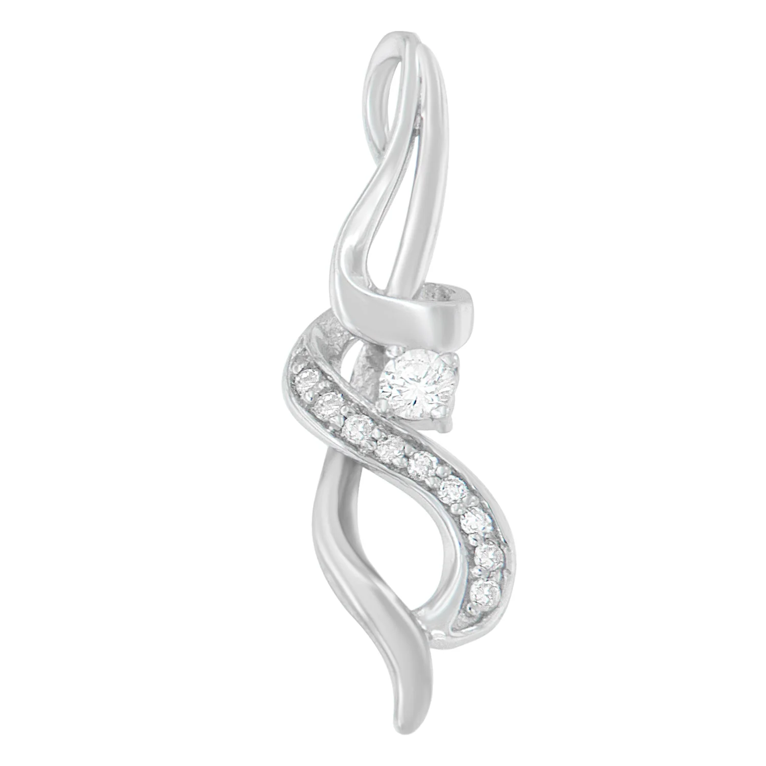 Espira 10K White Gold 1/5 cttw Round Cut Diamond Swirl Pendant Necklace (J-K, I1-I2) - Image 3