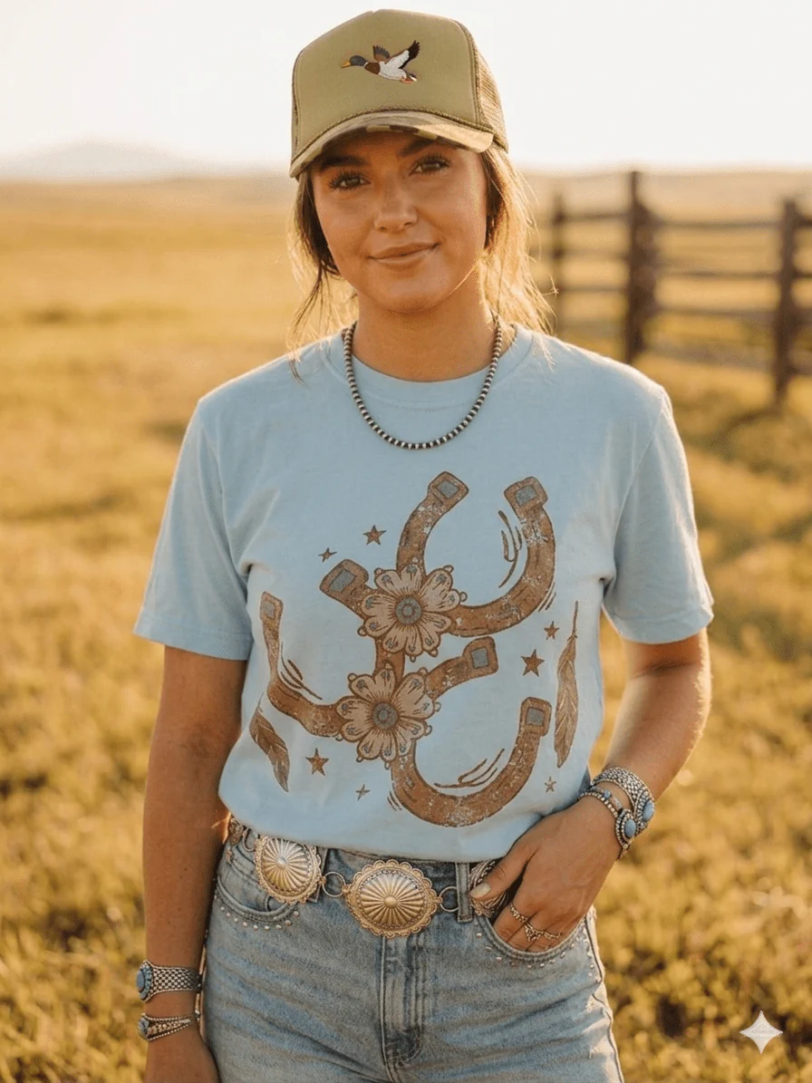 Floral Horseshoe Graphic Tee - Bay - Image 5