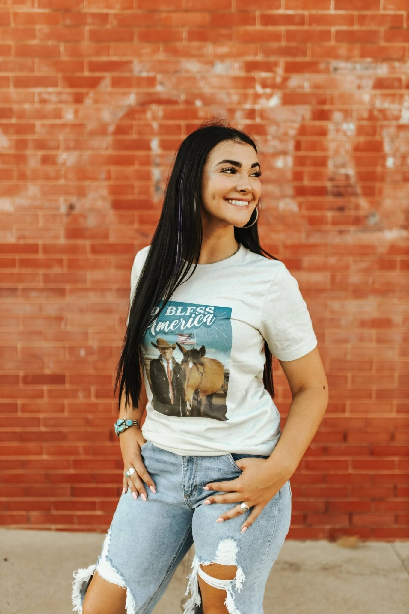 God Bless America Cowboy Trump Graphic Tee - Image 3