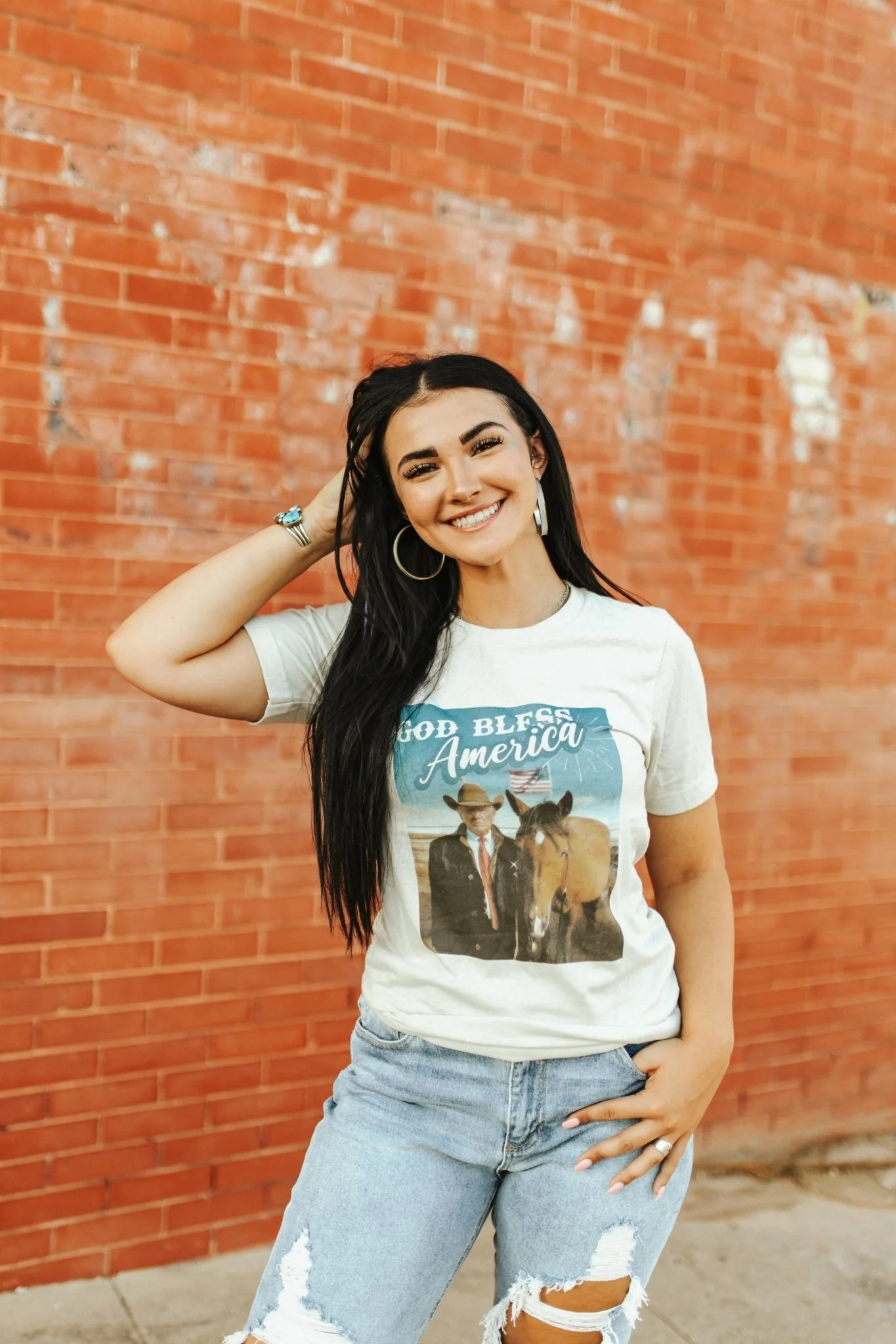 God Bless America Cowboy Trump Graphic Tee - Image 4