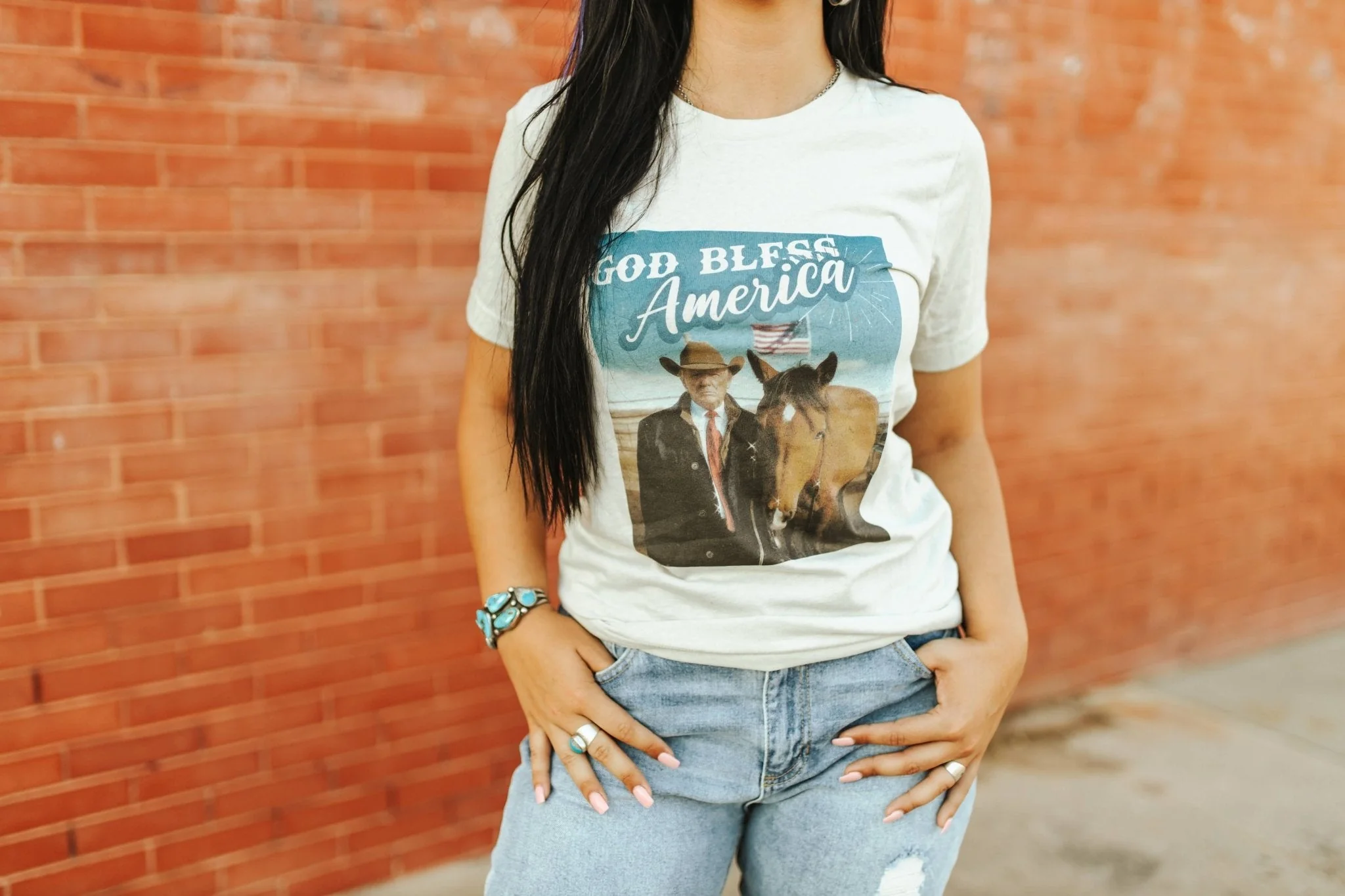 God Bless America Cowboy Trump Graphic Tee - Image 5