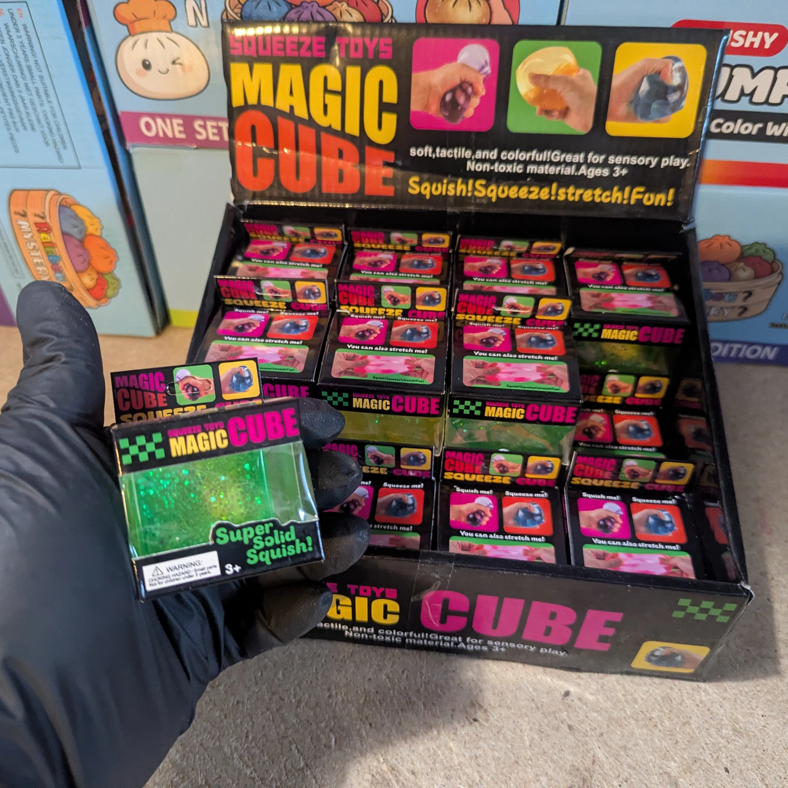 Green Translucent Glitter Mini Magic Cube by Squeeze Toys (Slow-Rising Squish) - Image 2