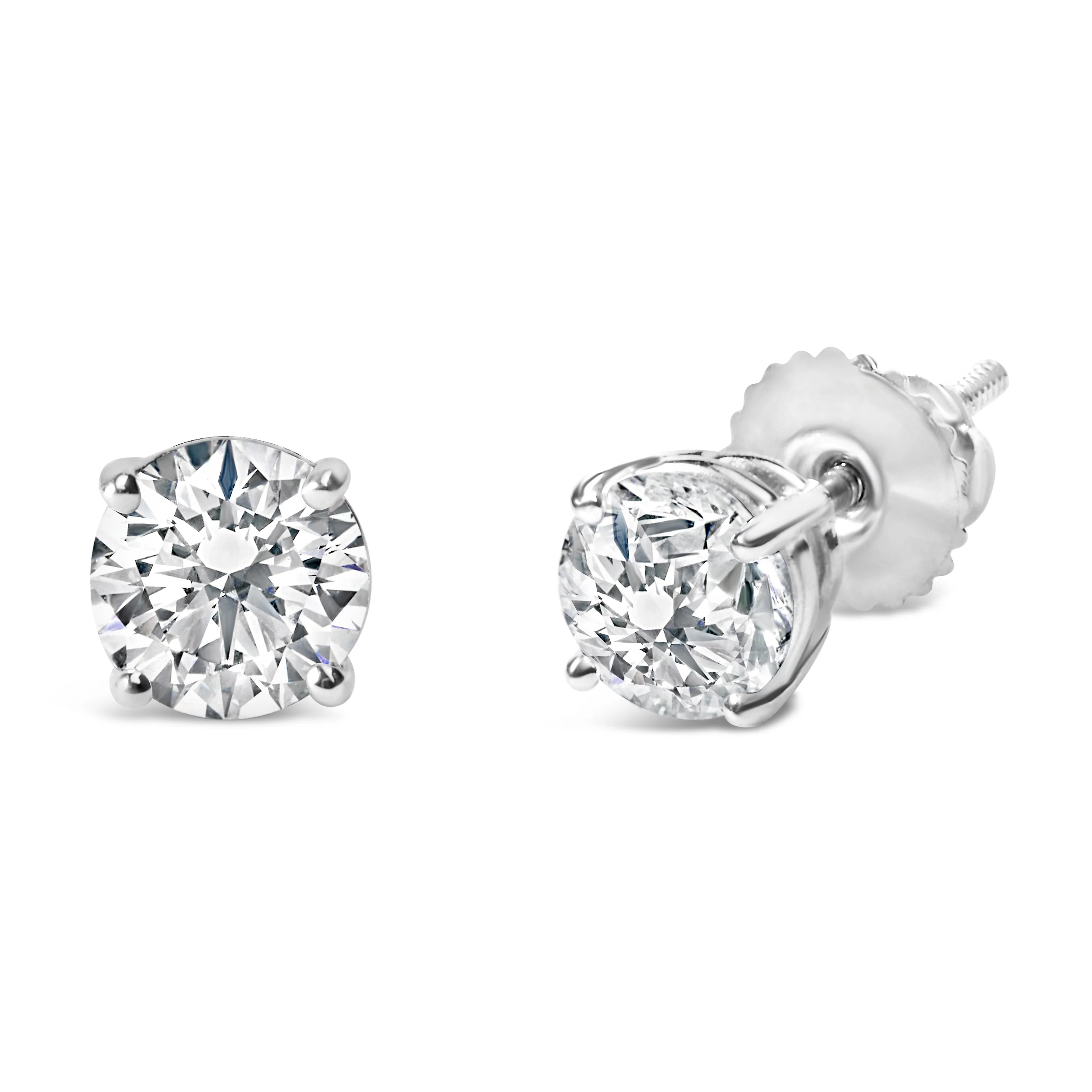 IGI Certified 14K White Gold 1.0 Cttw 4-Prong Set Brilliant Round-Cut Solitaire Diamond Push Back Stud Earrings (E-F Color, I1-I2 Clarity) - Image 6