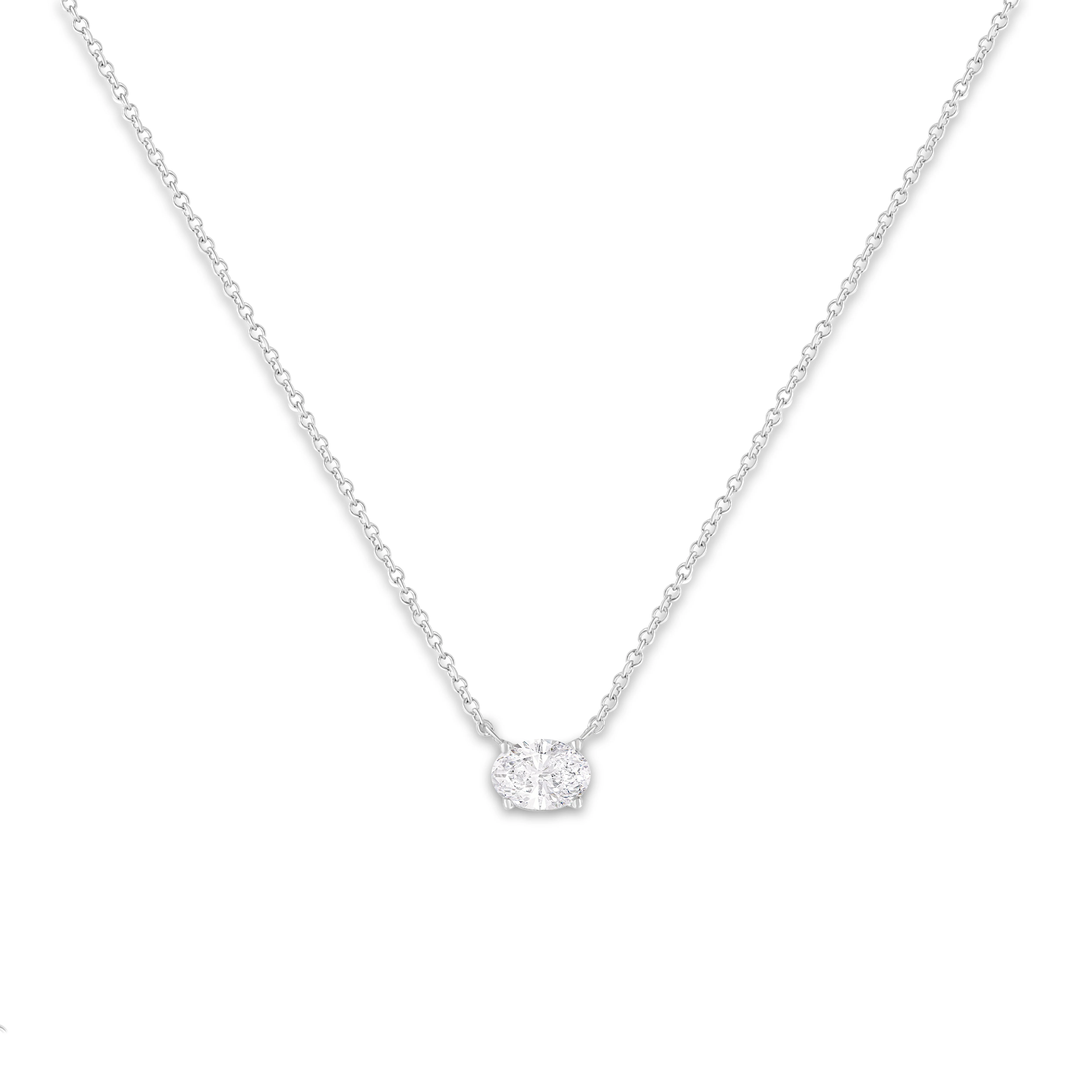 IGI Certified 14k White Gold 1/2 cttw Lab Grown Oval Shape Solitaire Diamond East West 18" Pendant Necklace (E-F Color, VS1-VS2 Clarity) - Image 7