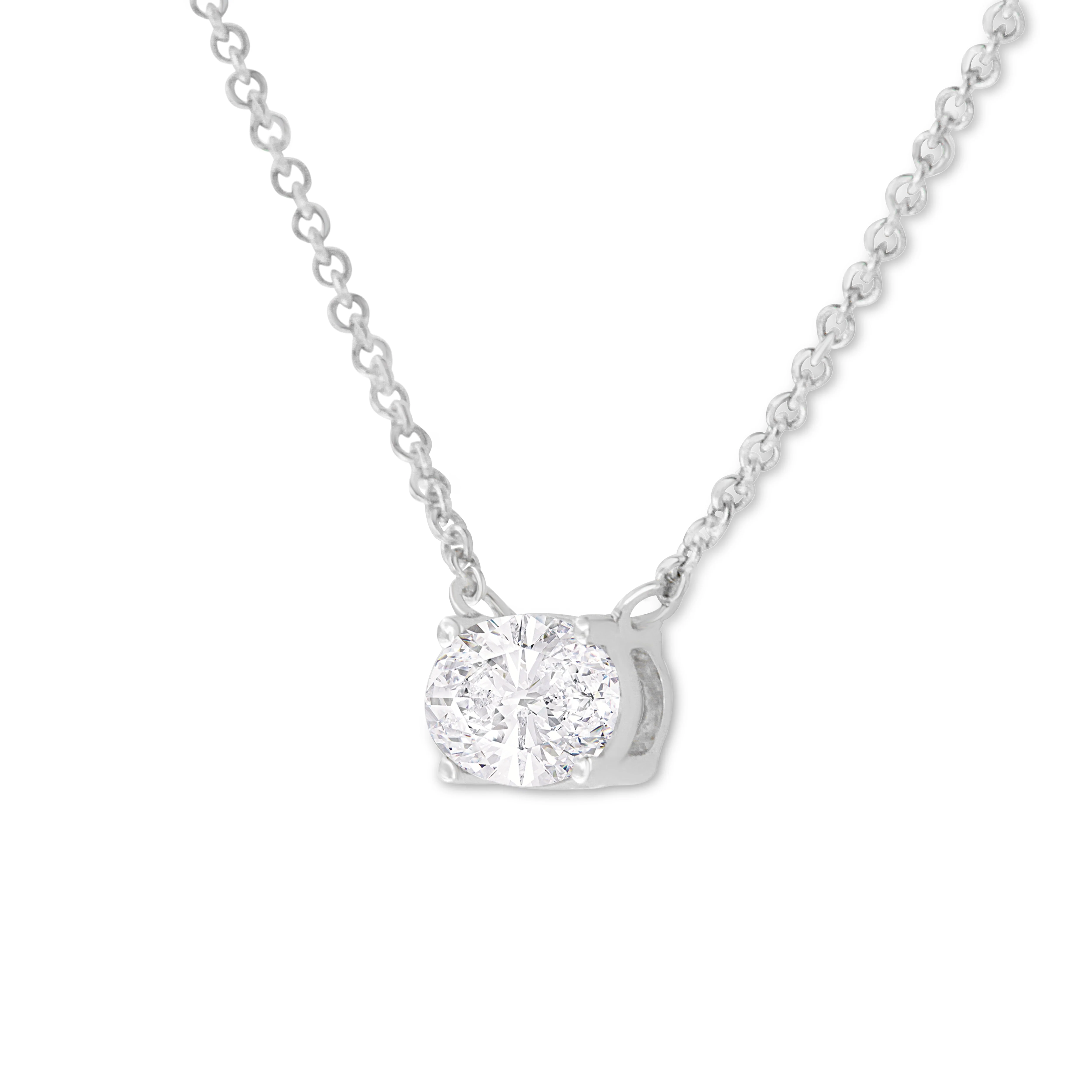 IGI Certified 14k White Gold 1/2 cttw Lab Grown Oval Shape Solitaire Diamond East West 18" Pendant Necklace (E-F Color, VS1-VS2 Clarity) - Image 8