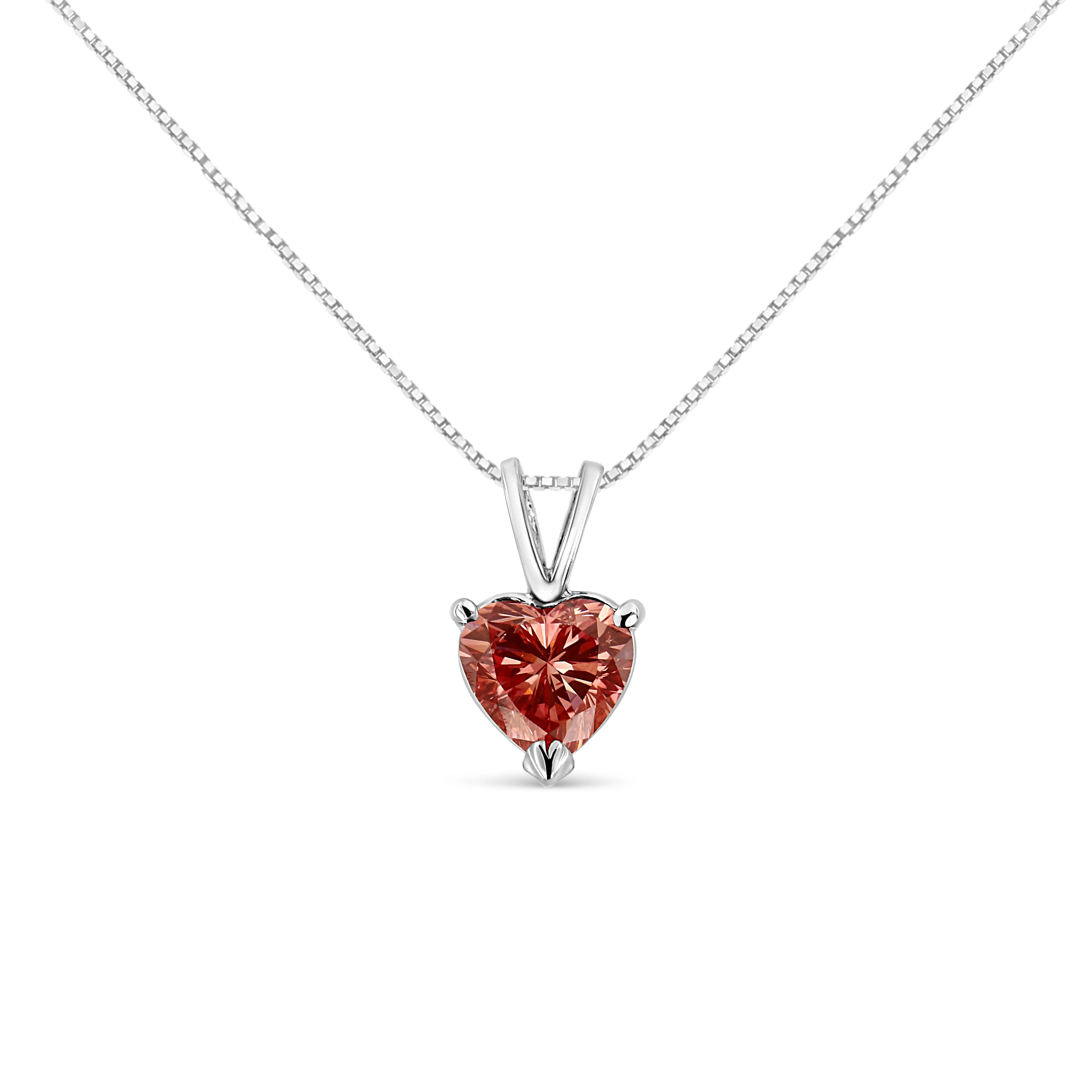 IGI Certified 14K White Gold Martini Set 1.00 Cttw Lab Grown Pink Heart Diamond Solitaire 18" Pendant Necklace (Pink Color, SI2 Clarity) - Image 5