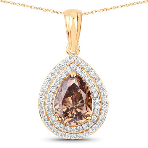 IGI Certified 2.01 Carat Genuine Brown Diamond Center and 0.29cttw White Diamond 18K Yellow Gold Pendant (2.30cttw) - Image 5