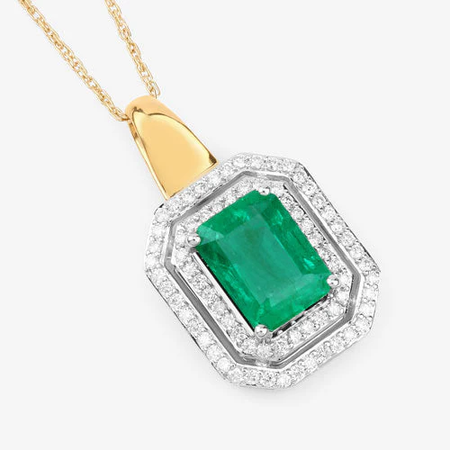 IGI Certified 2.37 Carat Genuine Zambian Emerald and White Diamond 14K Yellow & White Gold Pendant - Image 7