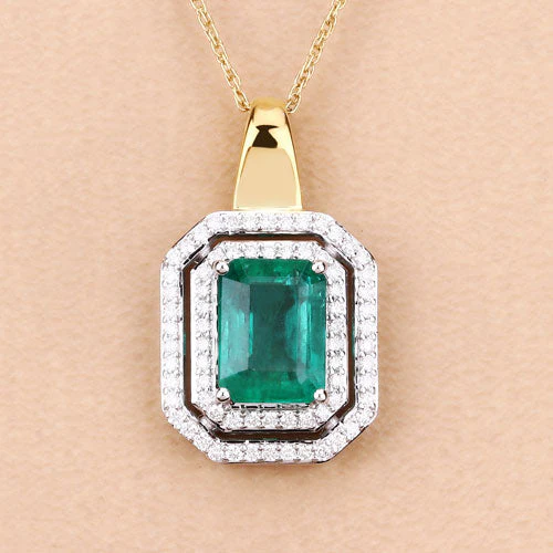 IGI Certified 2.37 Carat Genuine Zambian Emerald and White Diamond 14K Yellow & White Gold Pendant - Image 8