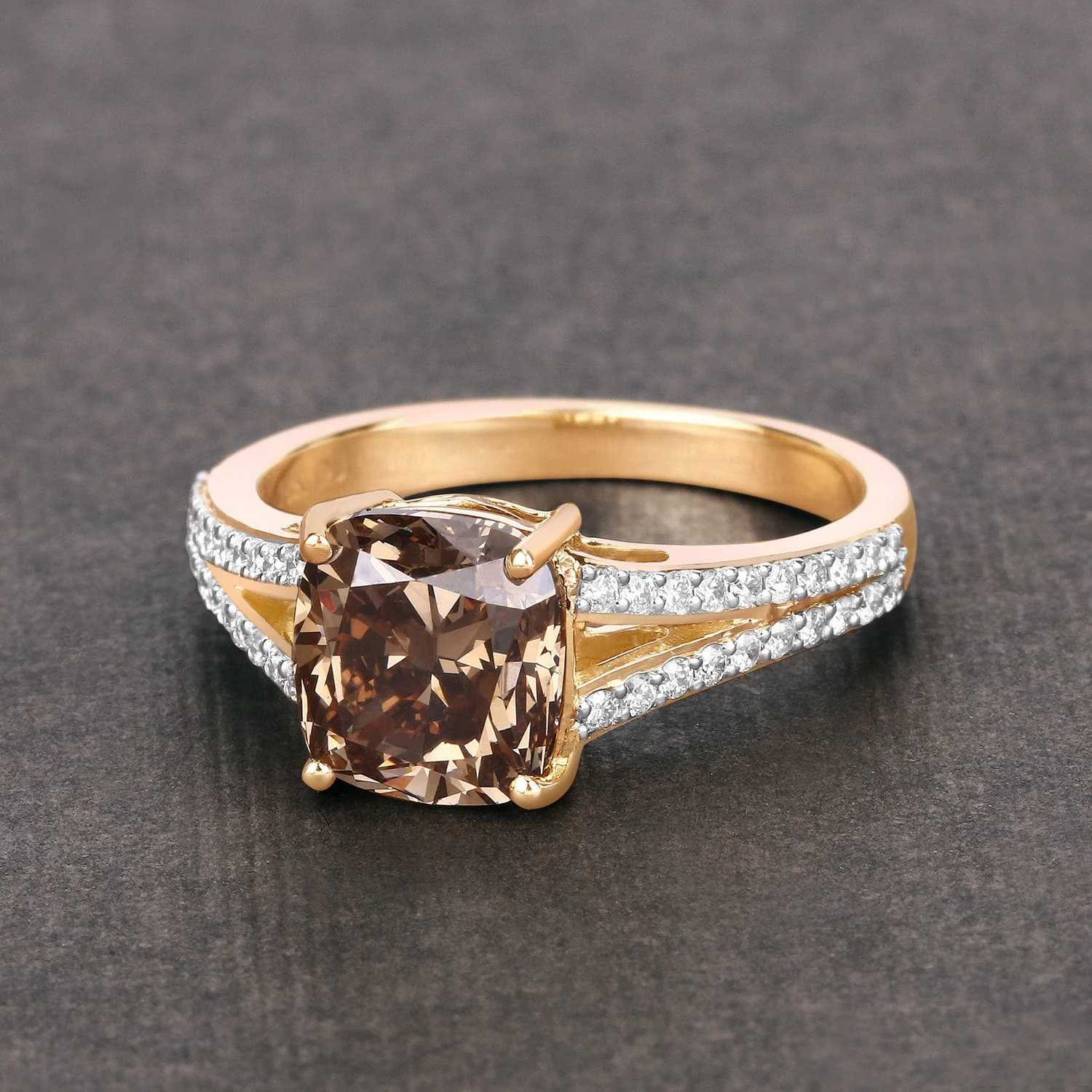 IGI Certified 3.03 Carat Genuine Brown Diamond Center and 0.32cttw White Diamond 18K Yellow Gold Ring (3.35cttw) - Image 4