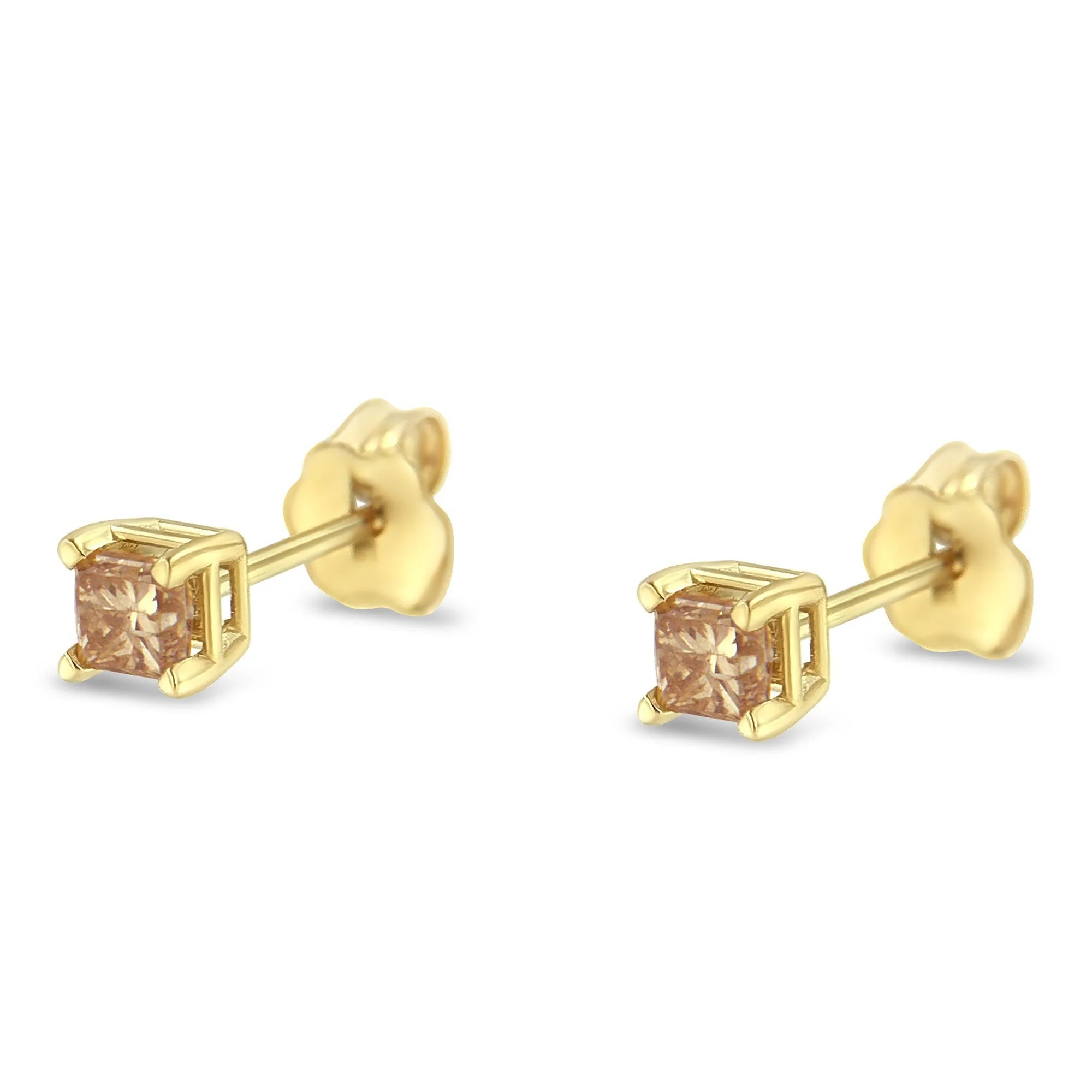 IGI Certified 3/8 Cttw Princess-Cut Square Diamond 4-Prong Solitaire Stud Earrings in 14K Yellow Gold (K-L Color, I1-I2 Clarity) - Image 3