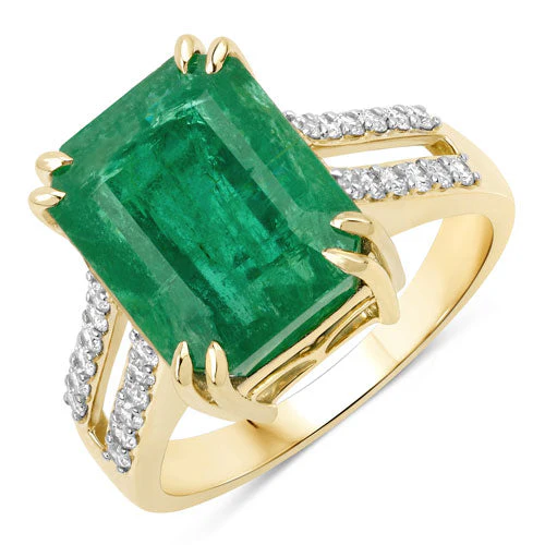 IGI Certified 8.49 Carat Genuine Zambian Emerald and White Diamond 14K Yellow Gold Ring - Image 5