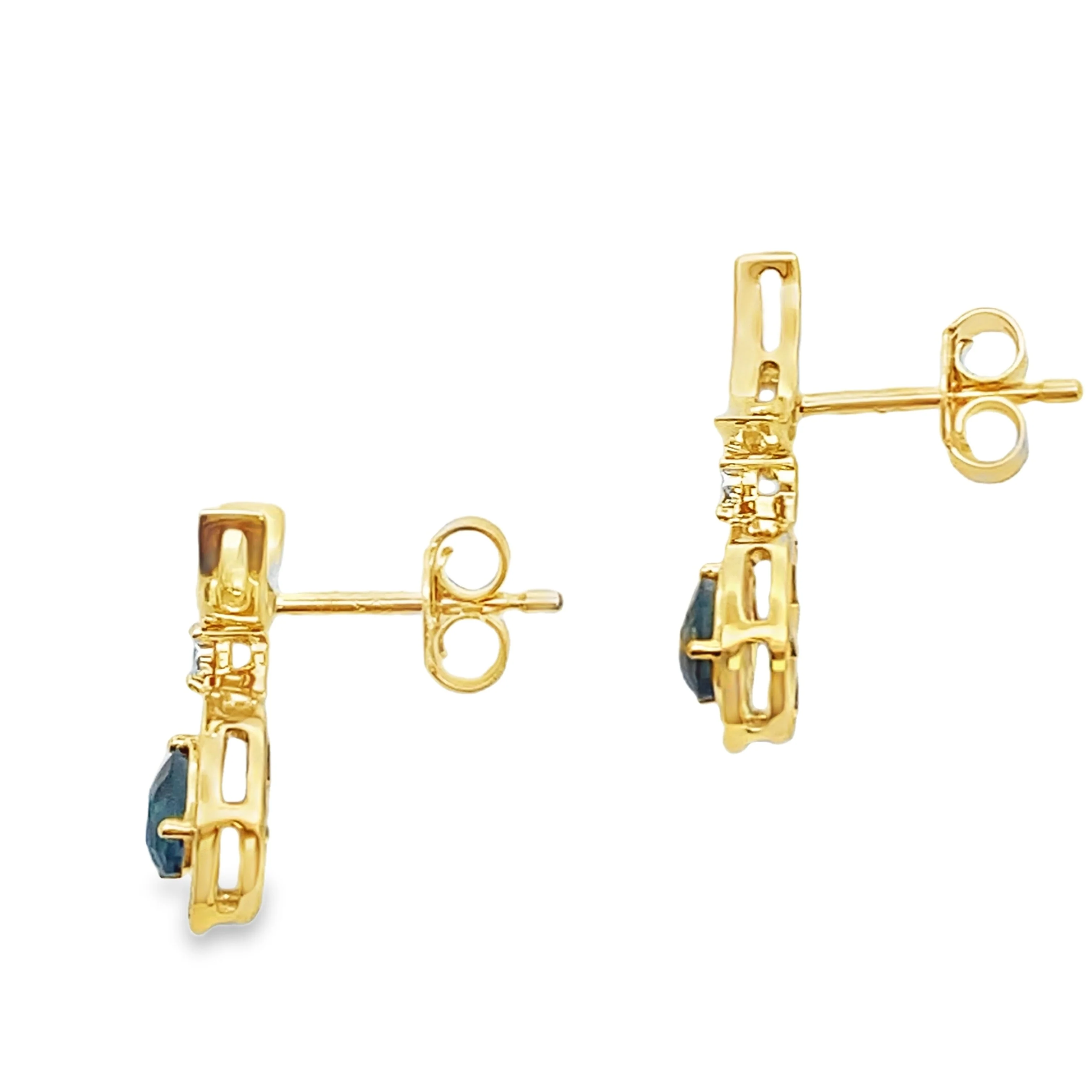 London Blue Topaz Dangle Earrings 10KT Yellow Gold - Image 2