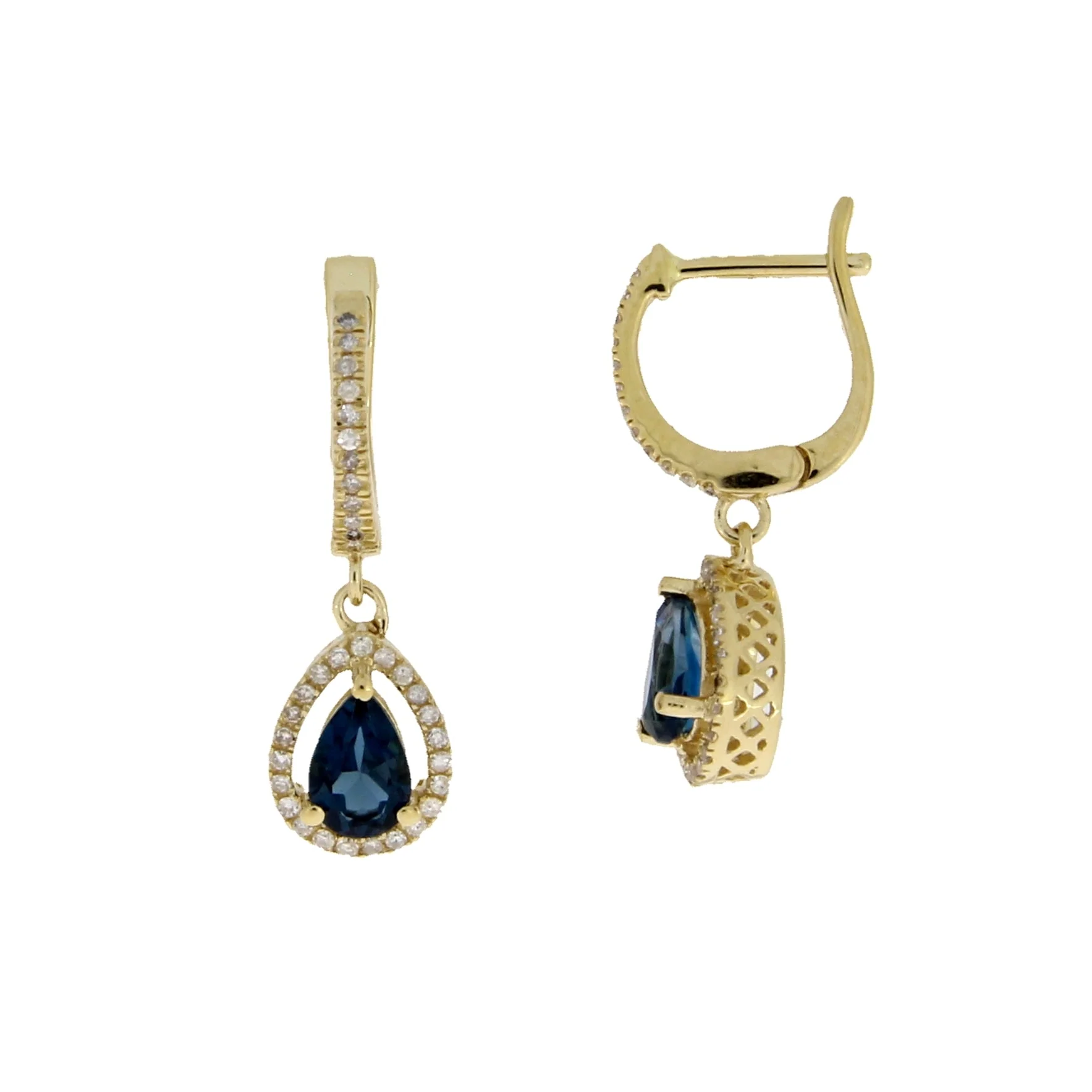 London Blue Topaz Dangle Earrings 14KT Yellow Gold - Image 2