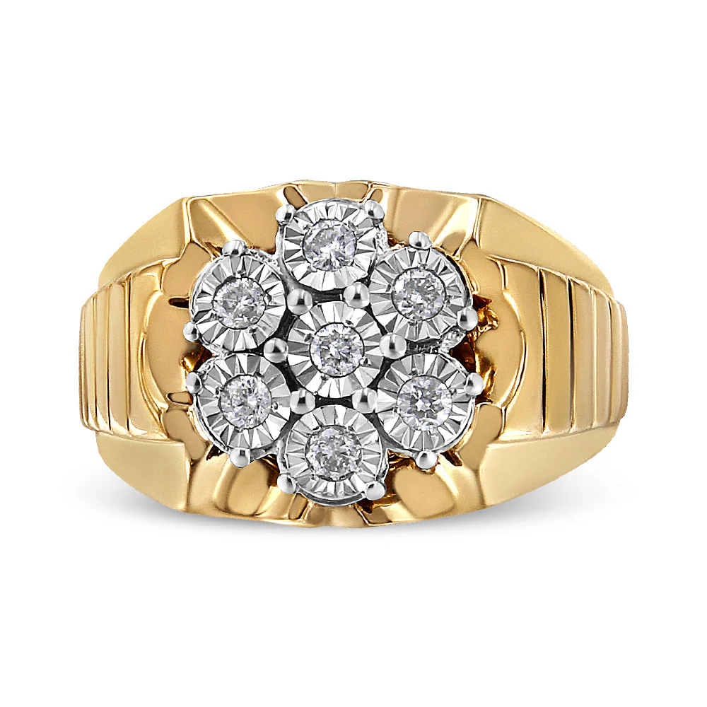 Men's 14K Yellow Gold Plated .925 Sterling Silver 1/3 Cttw Miracle-Set Floral Diamond Cluster Ring (I-J Color, I1-I2 Clarity) - Size 10 - Image 3