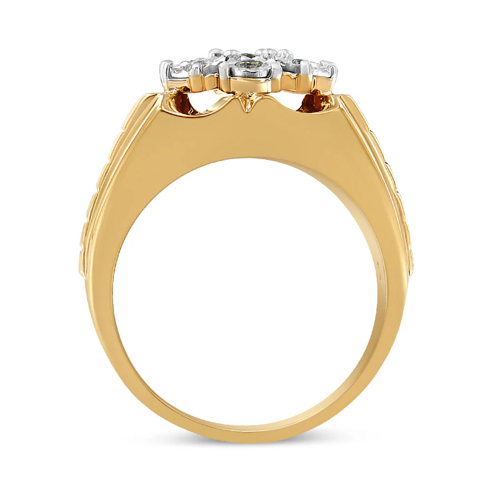 Men's 14K Yellow Gold Plated .925 Sterling Silver 1/3 Cttw Miracle-Set Floral Diamond Cluster Ring (I-J Color, I1-I2 Clarity) - Size 10 - Image 4