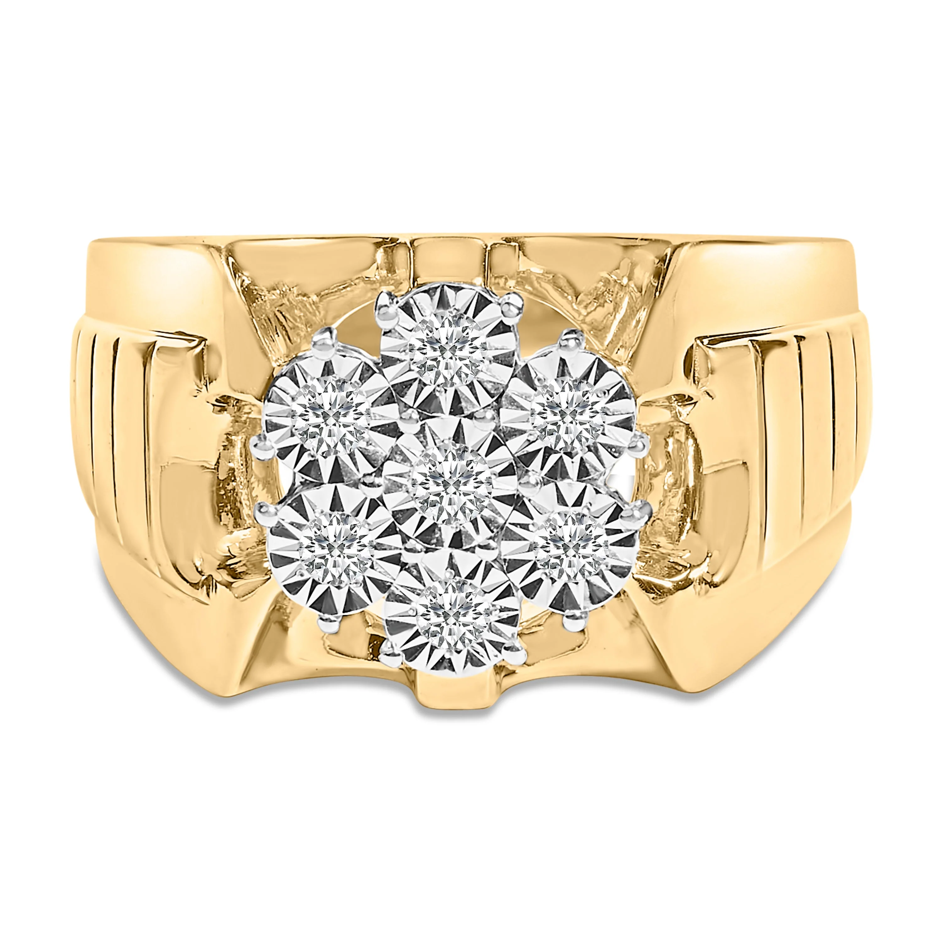 Men's 14K Yellow Gold Plated .925 Sterling Silver 1/3 Cttw Miracle-Set Floral Diamond Cluster Ring (I-J Color, I1-I2 Clarity) - Size 10 - Image 6