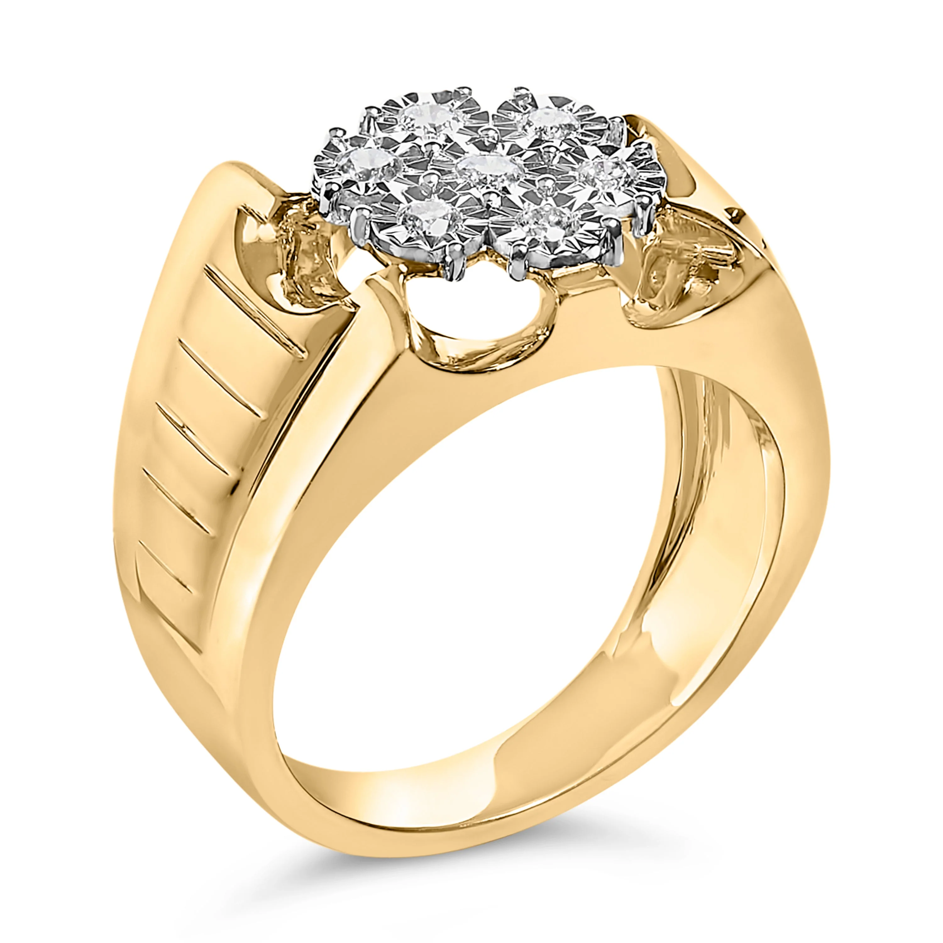 Men's 14K Yellow Gold Plated .925 Sterling Silver 1/3 Cttw Miracle-Set Floral Diamond Cluster Ring (I-J Color, I1-I2 Clarity) - Size 10 - Image 8
