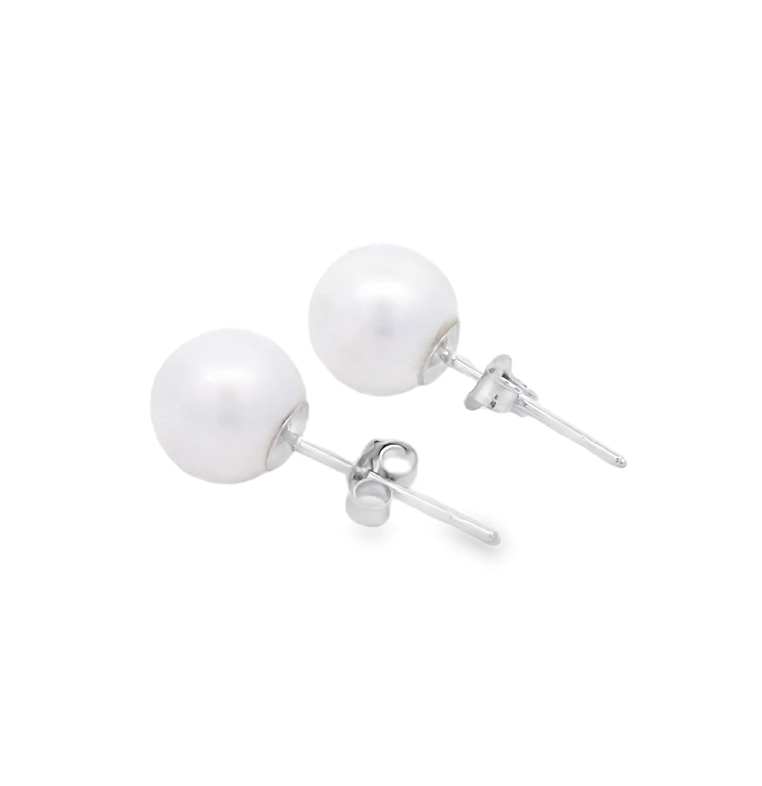Natural FW Pearl Stud Earrings 10KT White Gold - Image 2