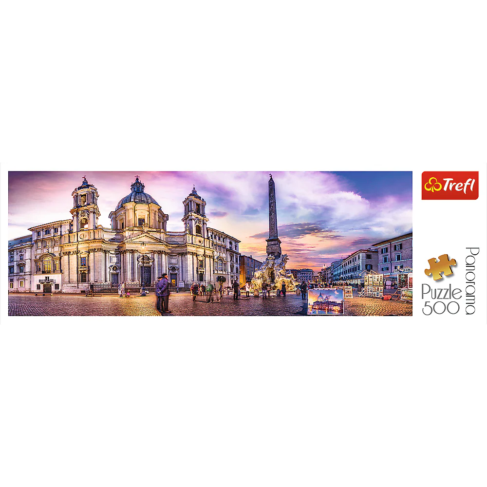 Panorama 500 Piece Jigsaw Puzzle, Piazza Navona, Rome, Italy, Fountain of the Four Rivers, European Cities Puzzle, Adult Puzzles, Trefl 29501 - Image 3