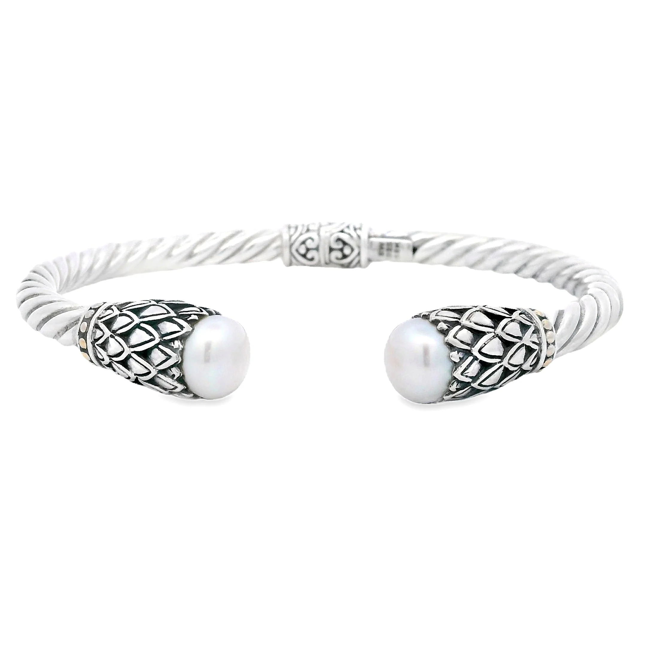 Pearl Bangle Bracelet Sterling Silver 18KT Gold