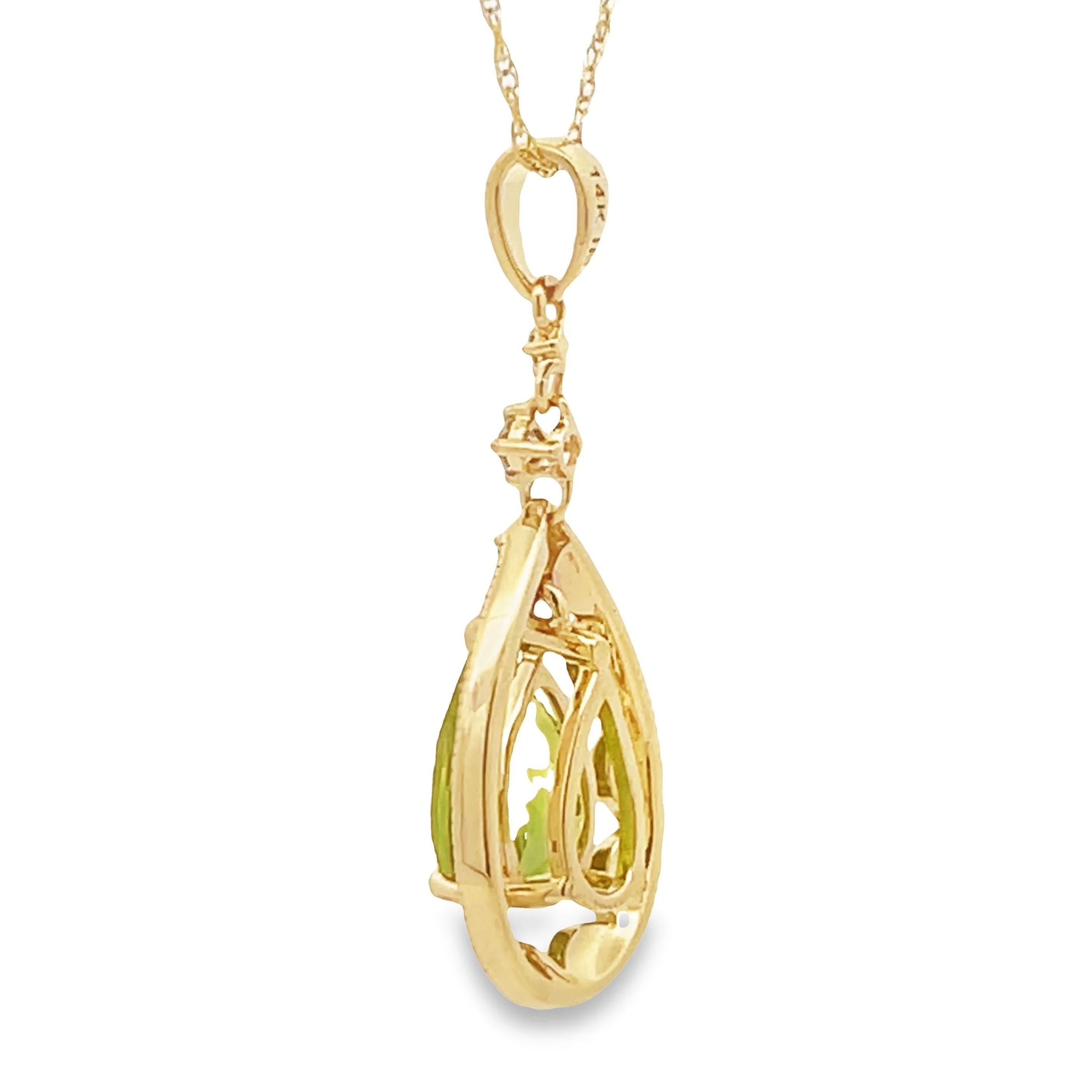 Peridot Diamond Fashion Pendants 14KT Yellow Gold - Image 2