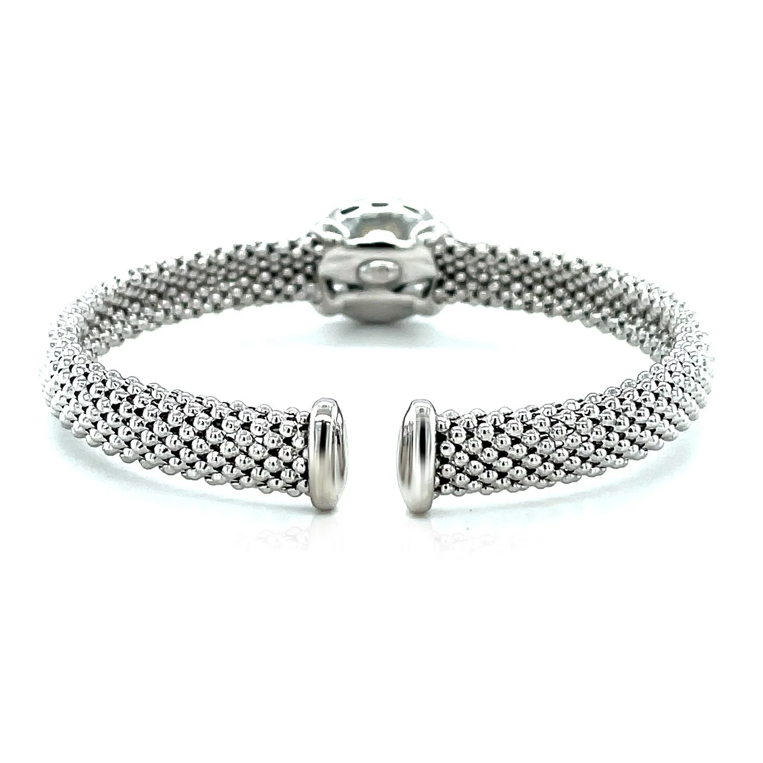 Popcorn Texture Cuff Bangle with Blue Topaz and Diamonds in Sterling Silver - Image 10