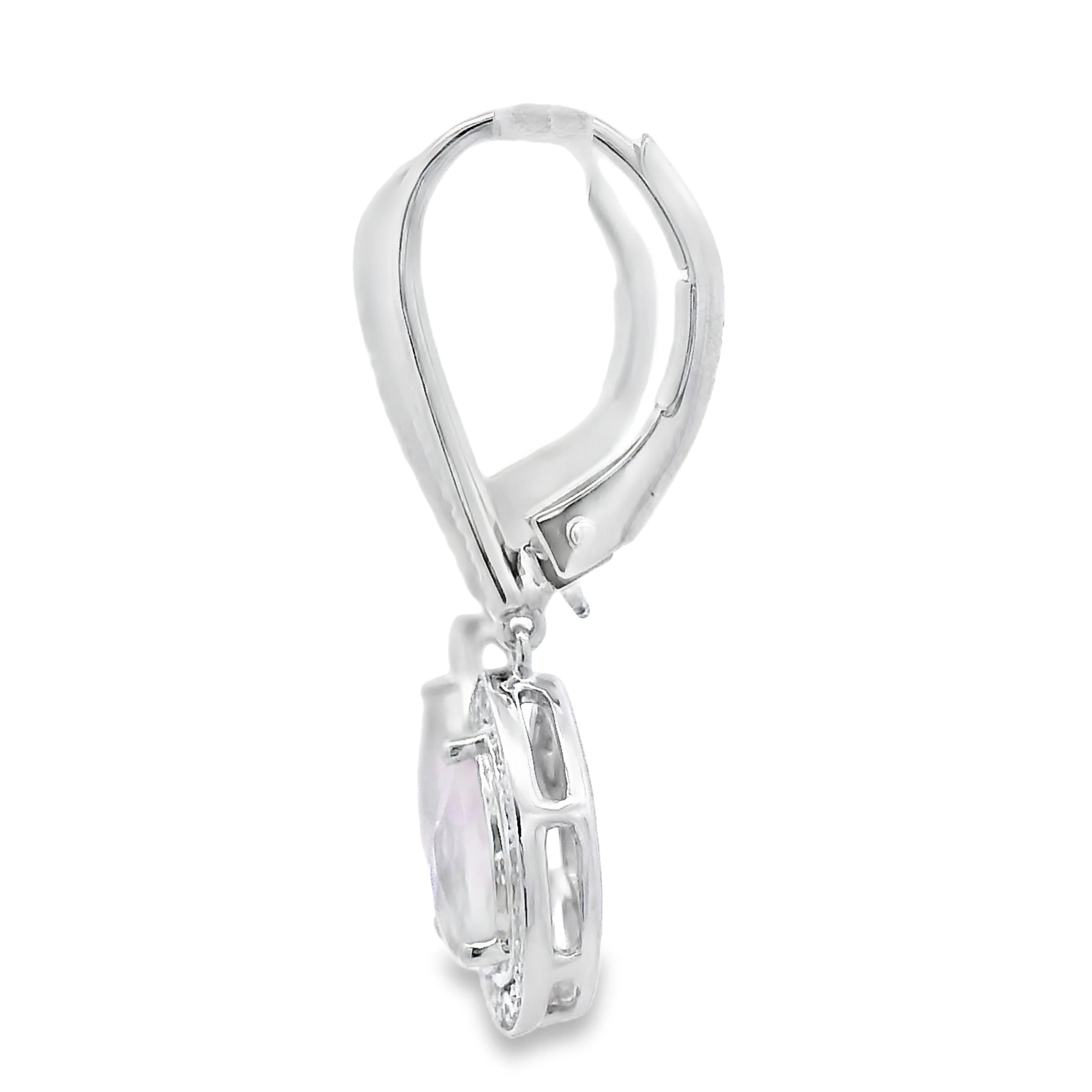 Rose Quartz Diamond Dangle Earrings 10KT White Gold - Image 2