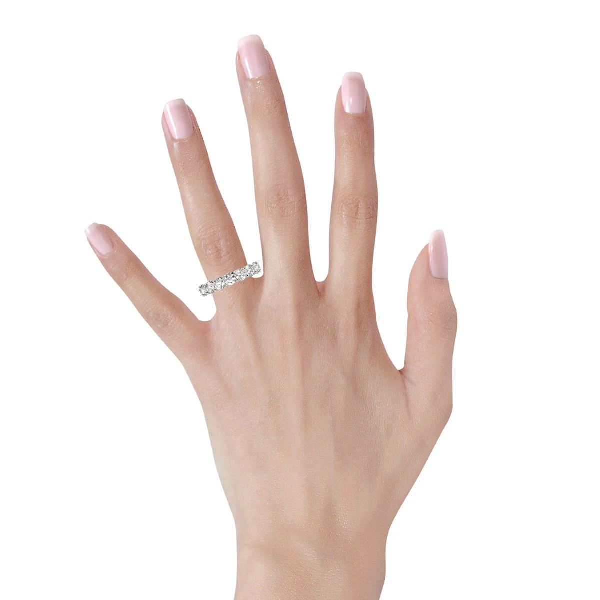 Round Cut Lab Grown Diamond Eternity Ring in 14k White Gold (4 cttw FG/VS2) - Image 11