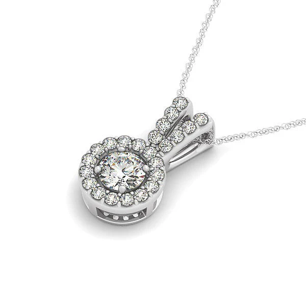 Round Pendant with Split Bail and Diamond Halo in 14k White Gold (3/4 cttw) - Image 2
