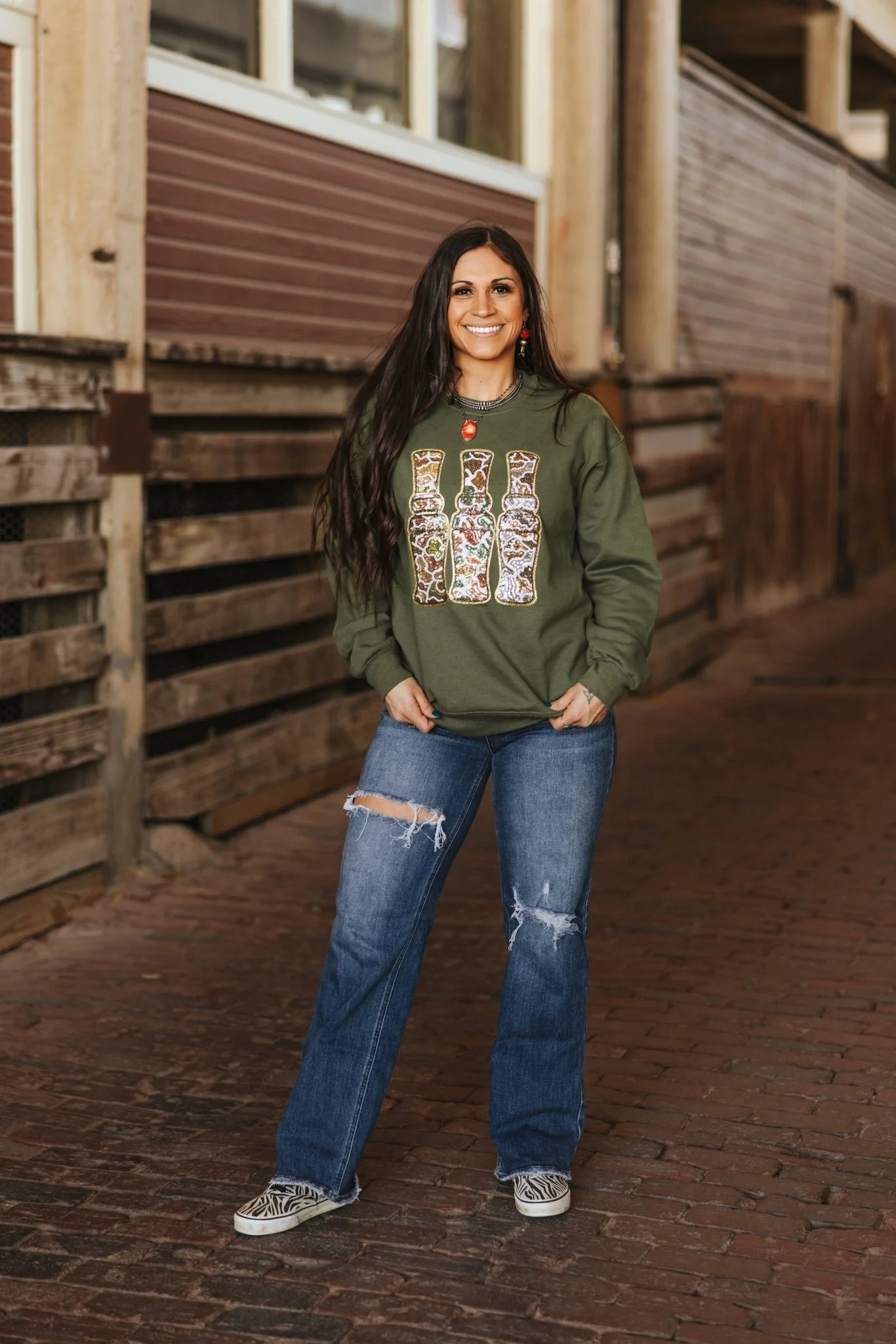 Sequin Hunting Duck Calls Patch Sweatshirt - Image 3
