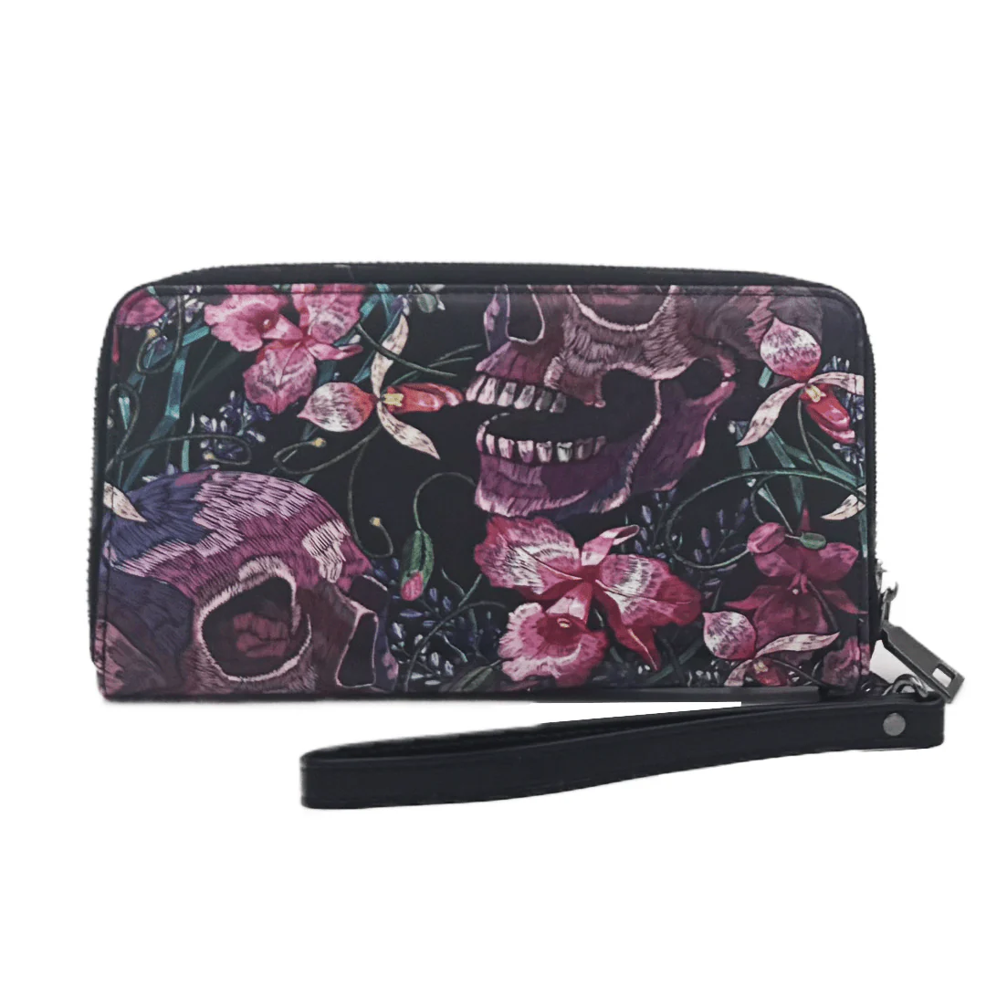 Skulls and Flowers Clutch Wallet
