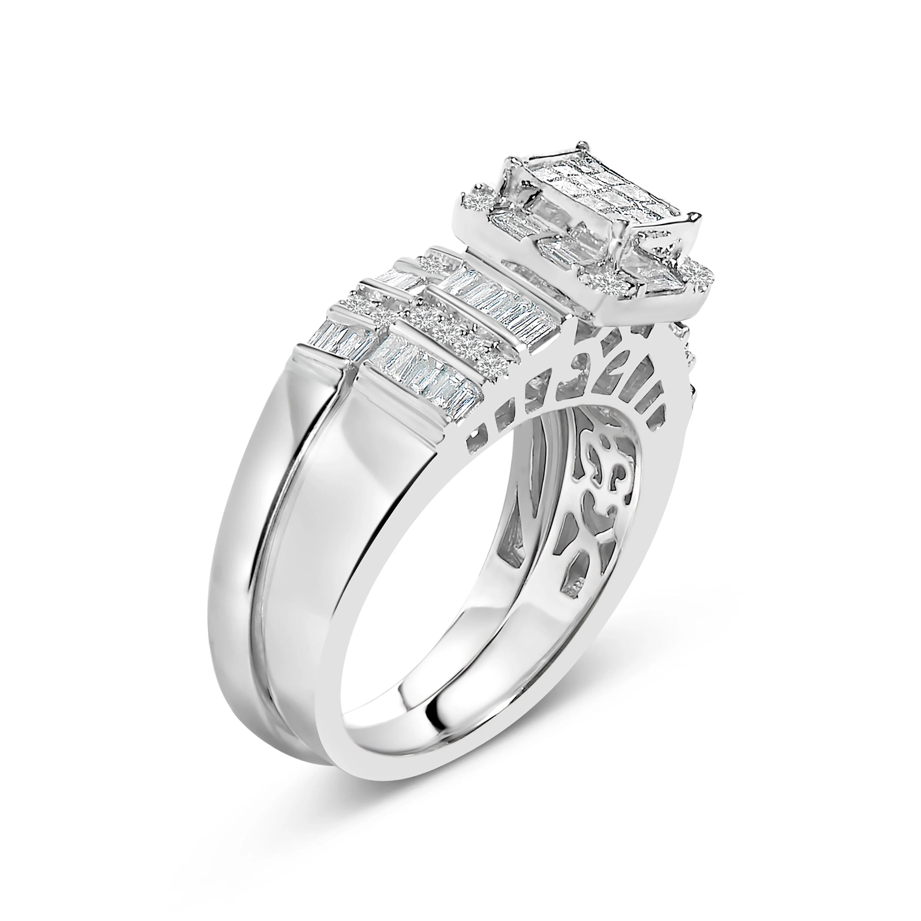 Sterling Silver 1.0 Cttw Diamond Composite Head Bridal Engagement Ring Set - Image 3