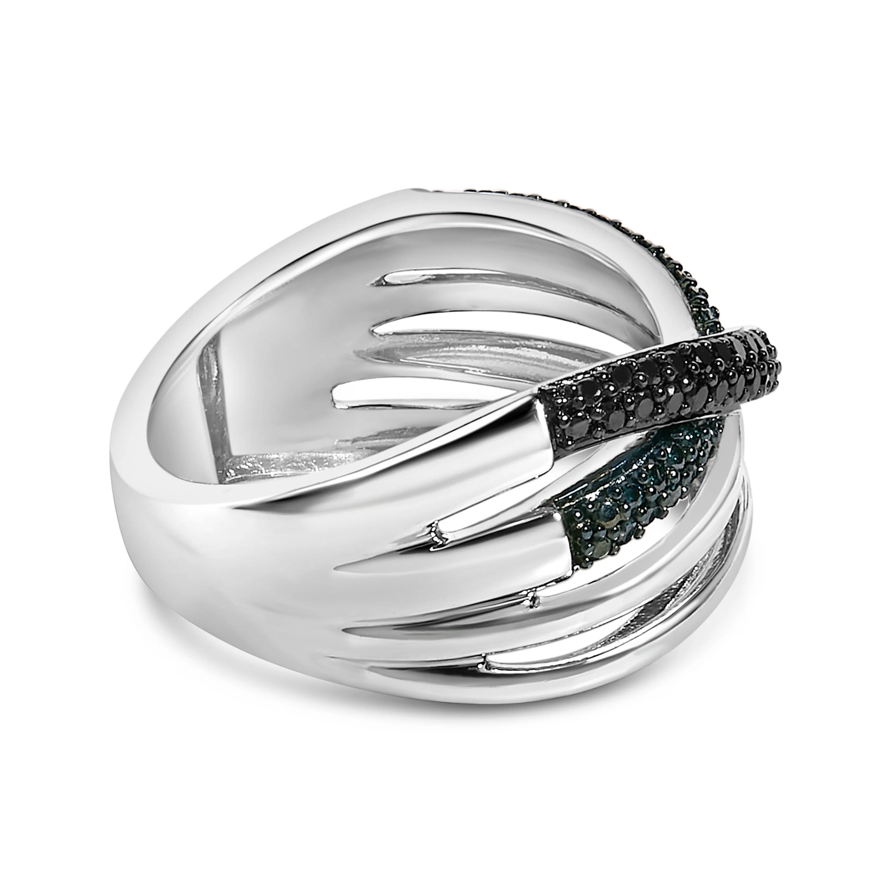 Sterling Silver 1/2 Cttw Black and Blue Diamond Crossover Bypass Ring - Image 2