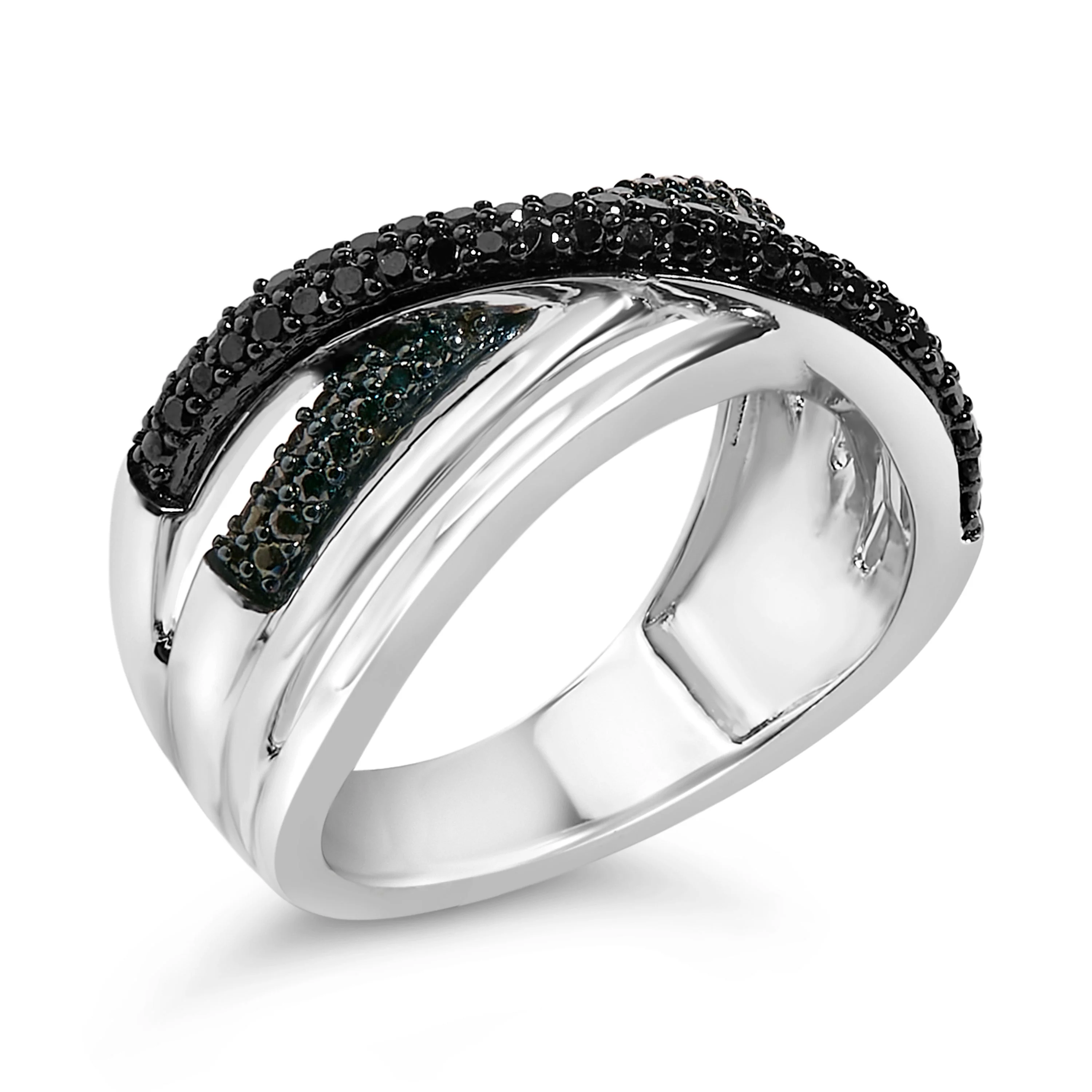 Sterling Silver 1/2 Cttw Black and Blue Diamond Crossover Bypass Ring - Image 3