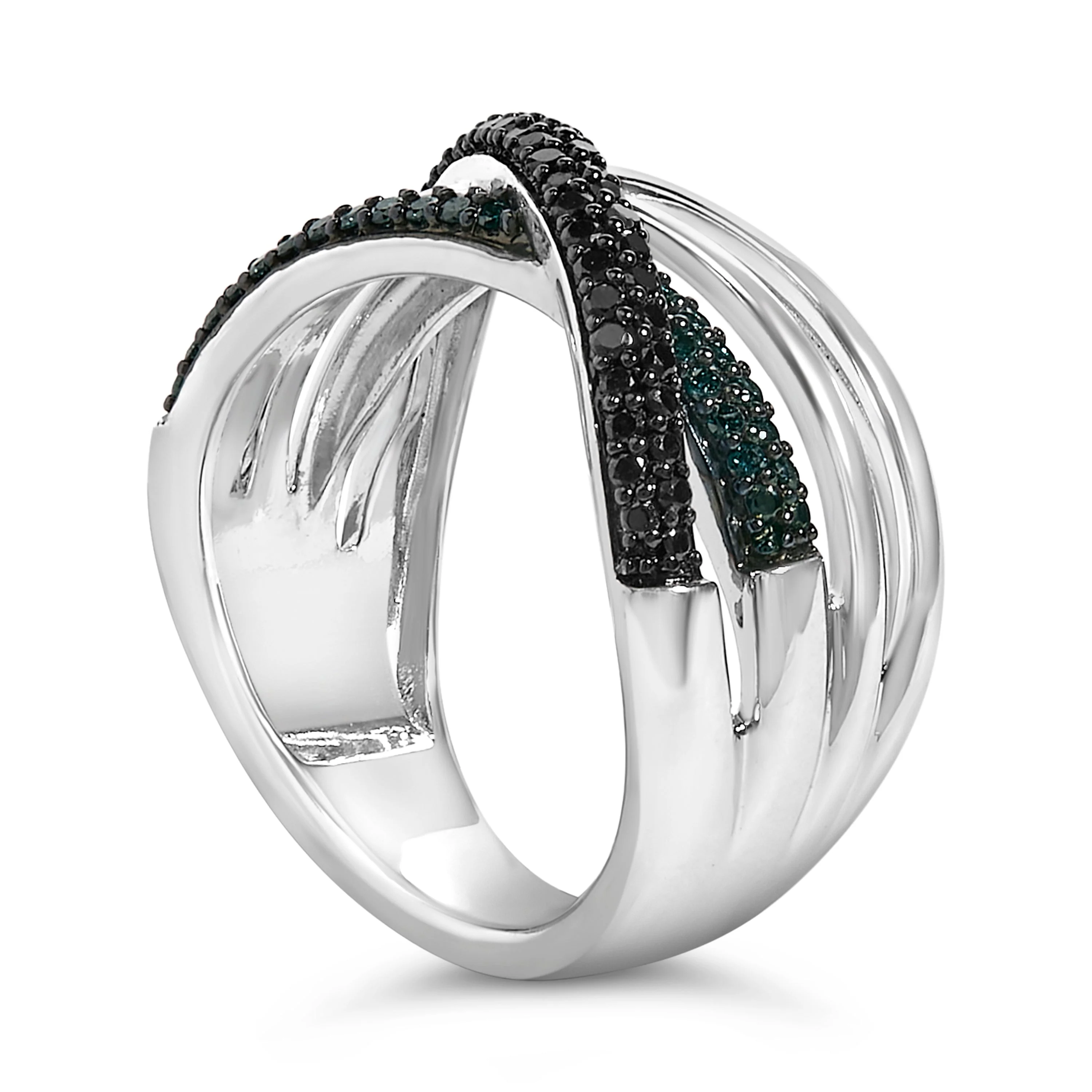 Sterling Silver 1/2 Cttw Black and Blue Diamond Crossover Bypass Ring - Image 4
