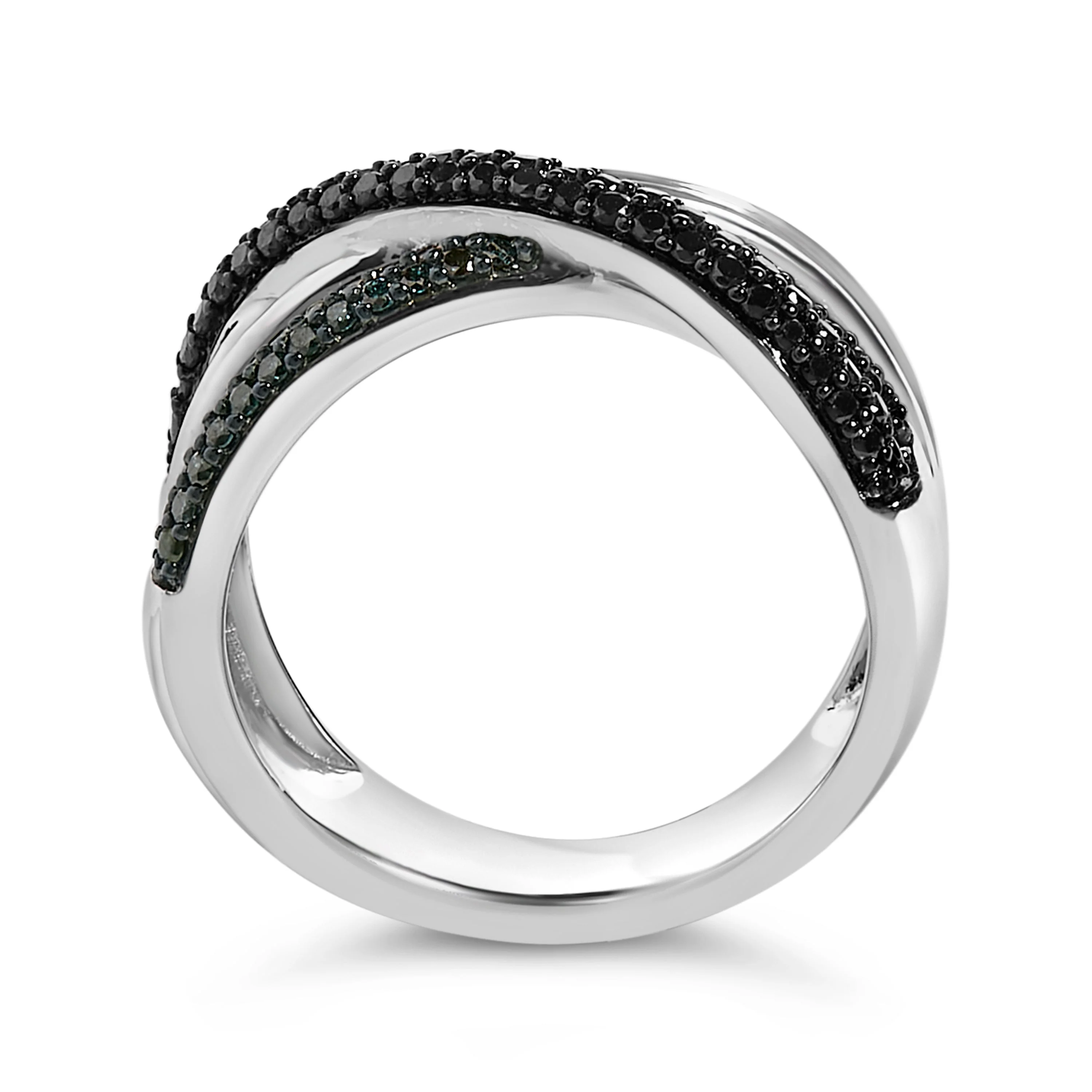 Sterling Silver 1/2 Cttw Black and Blue Diamond Crossover Bypass Ring - Image 5
