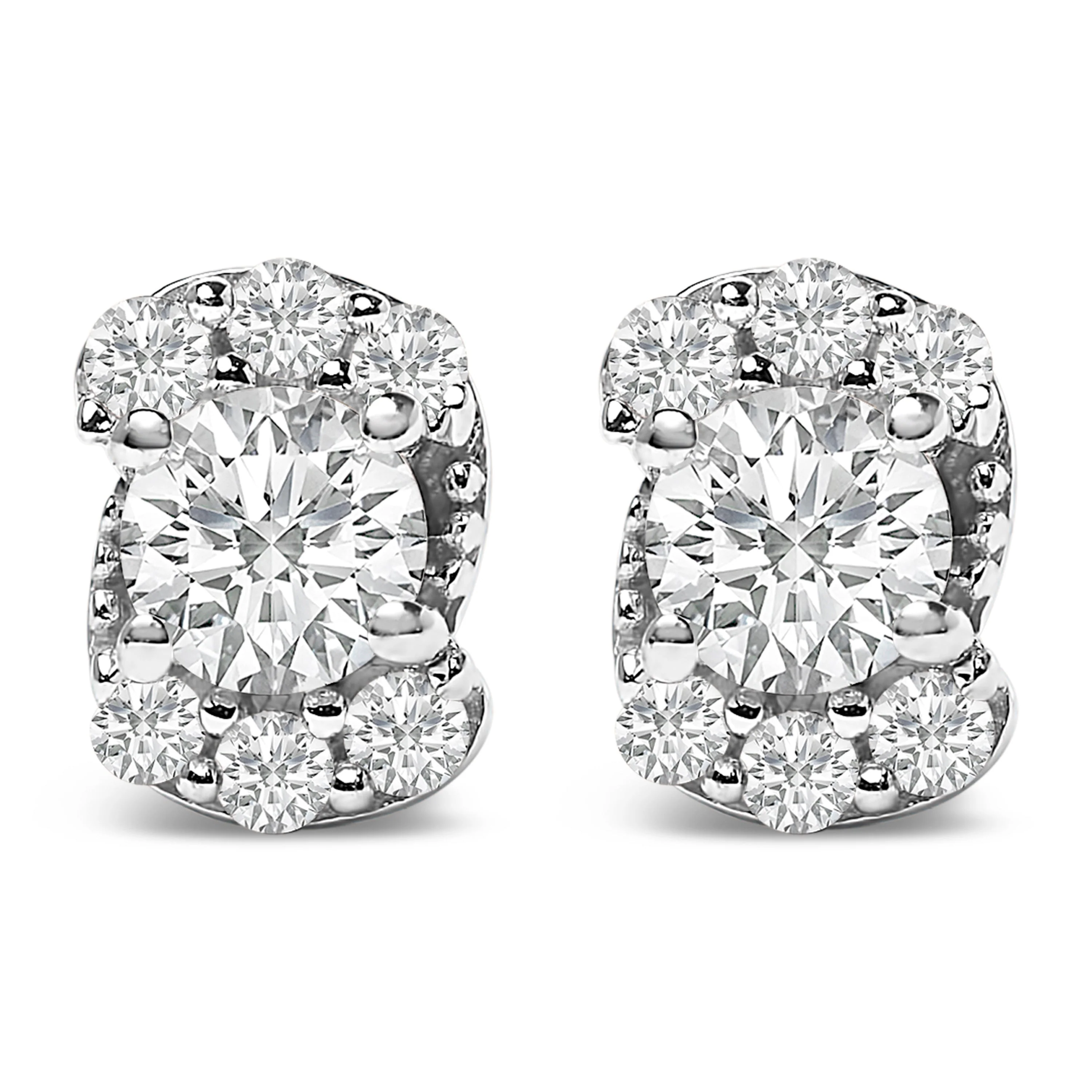 Sterling Silver 1/3 Cttw Lab Grown Diamond Halo Swirl Stud Earrings