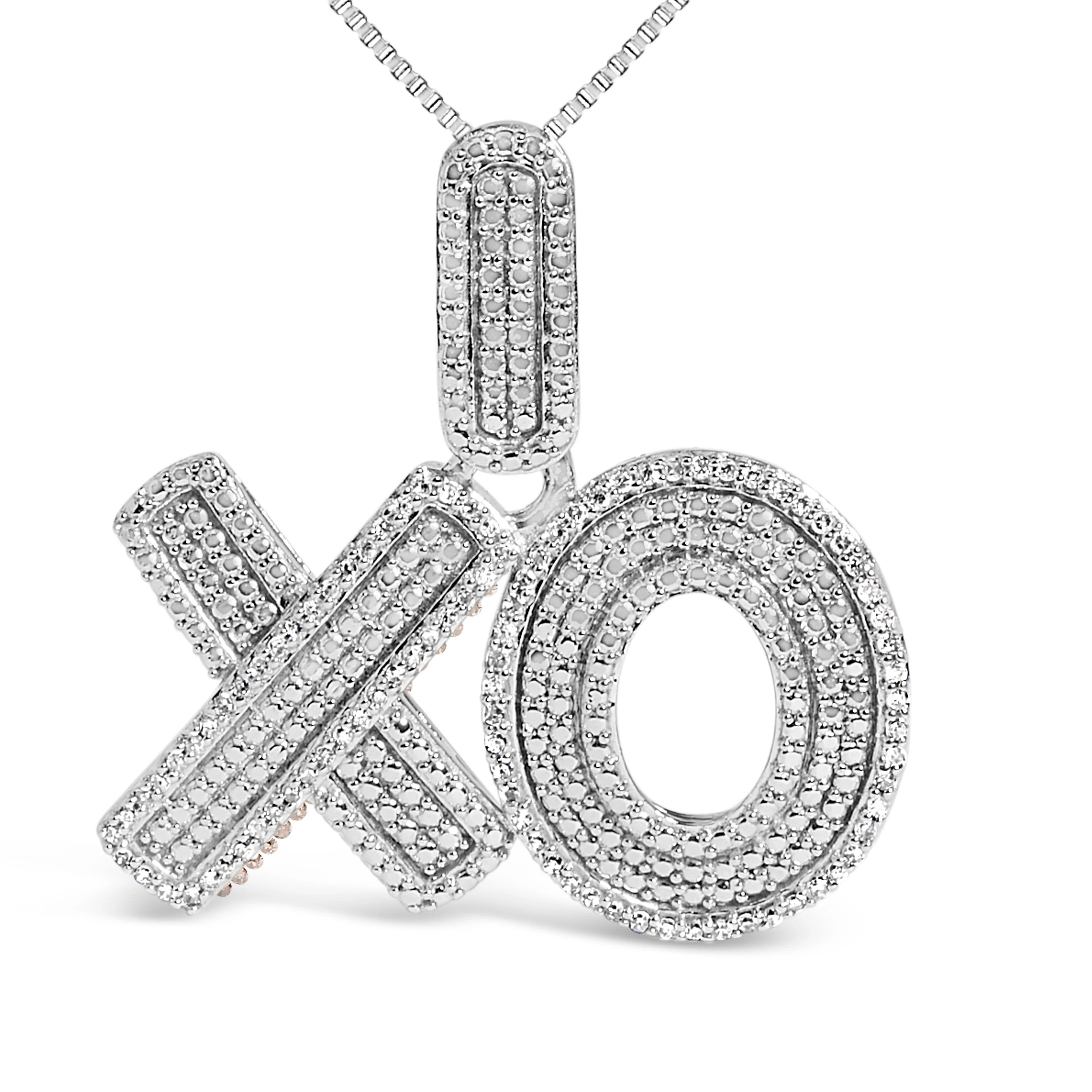Sterling Silver 1/4 Cttw Diamond Pavé XO Pendant Necklace - Image 2